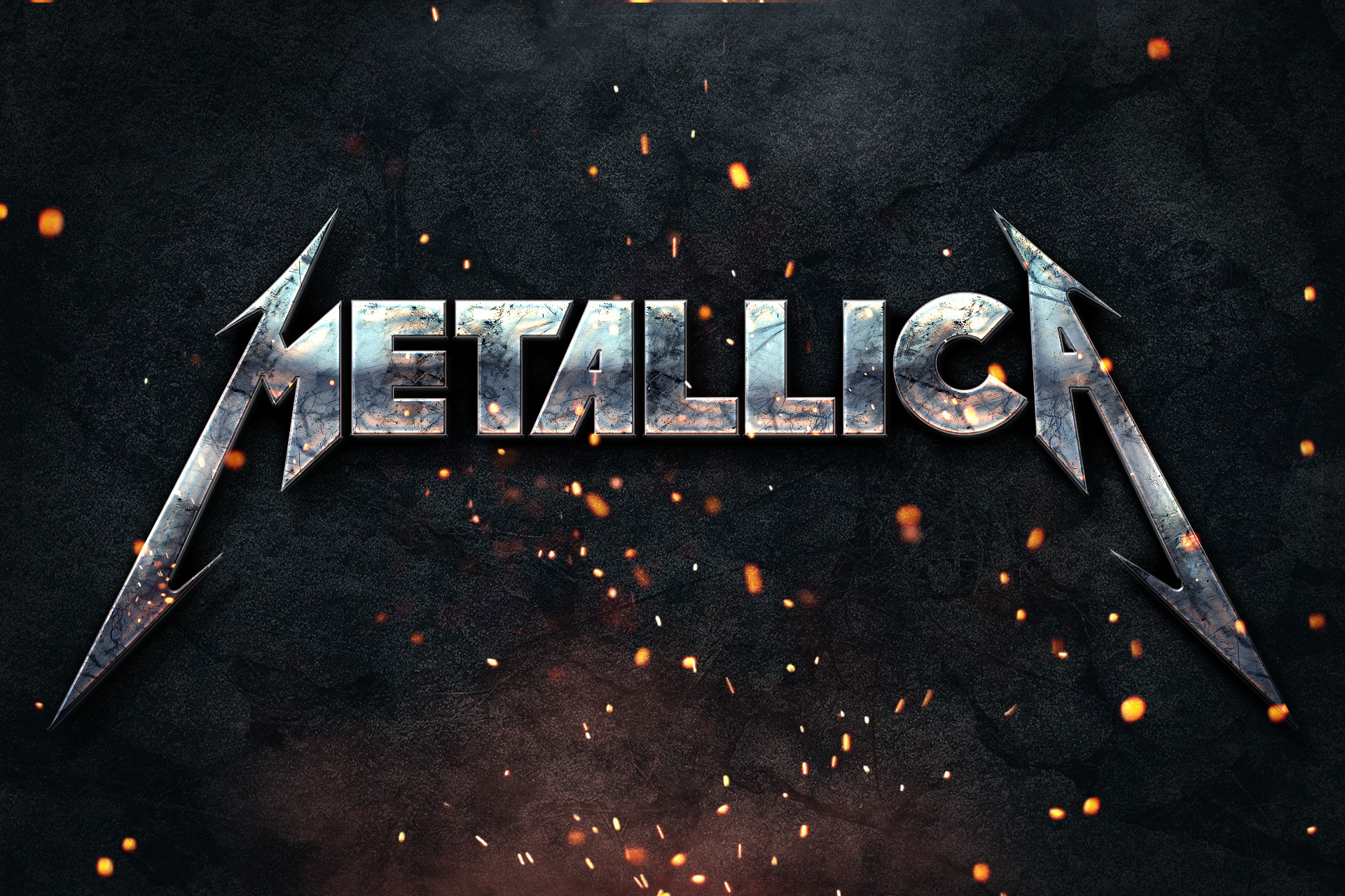 Metallica, Logo metallico, Scintille, Sfondo scuro, Full HD, wallpaper per portatile