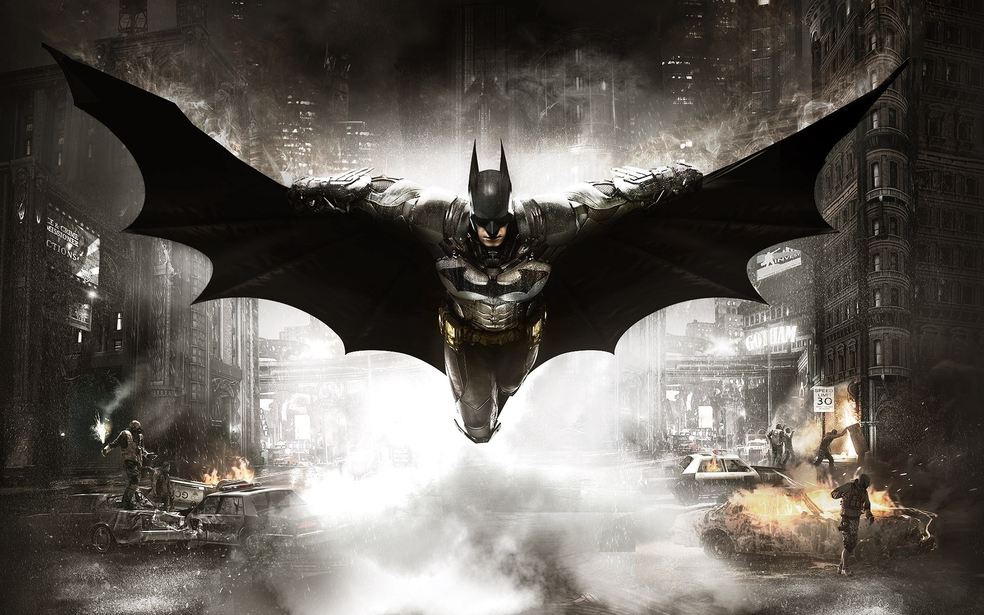 Batman, Batman: Arkham Knight, Gotham City, Volo, Mantello, 1920x1200, immagine di sfondo