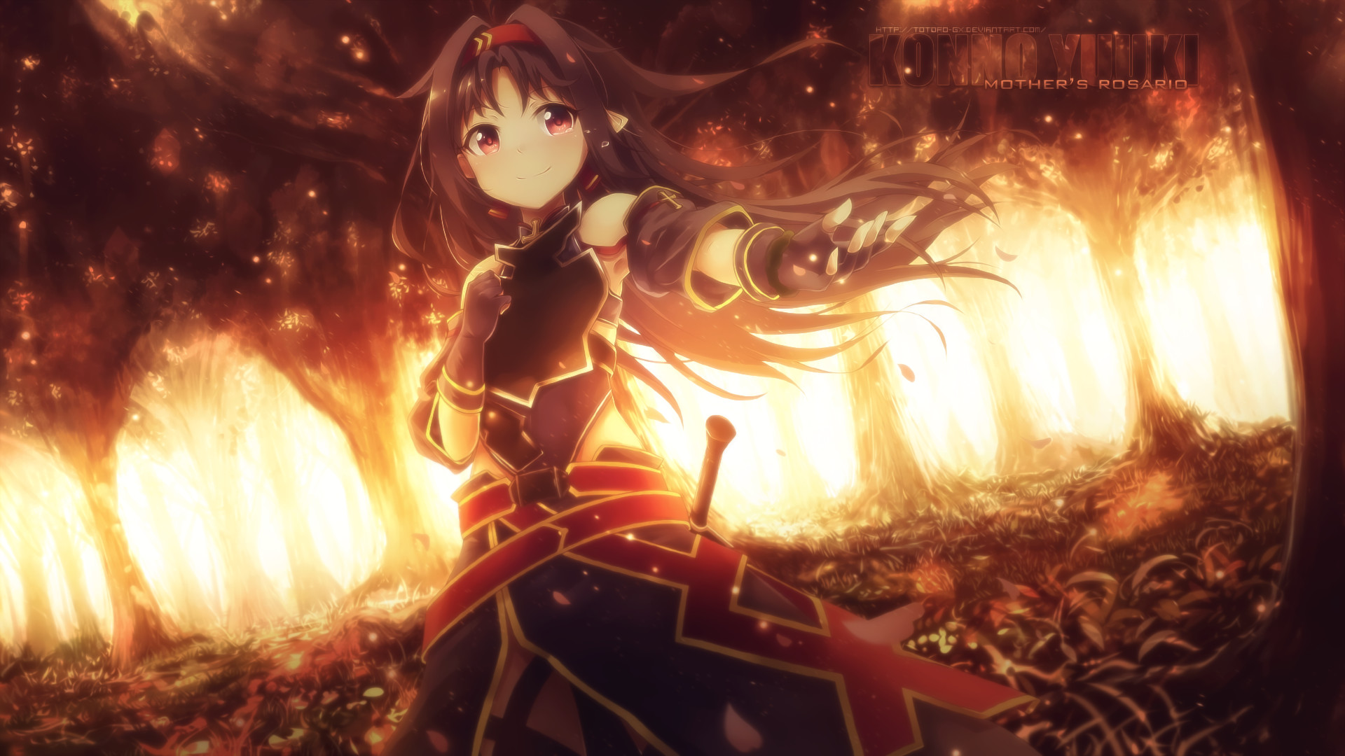Yuuki Konno, Sword Art Online II, Fuoco, Spada, Full HD, sfondo Windows 11