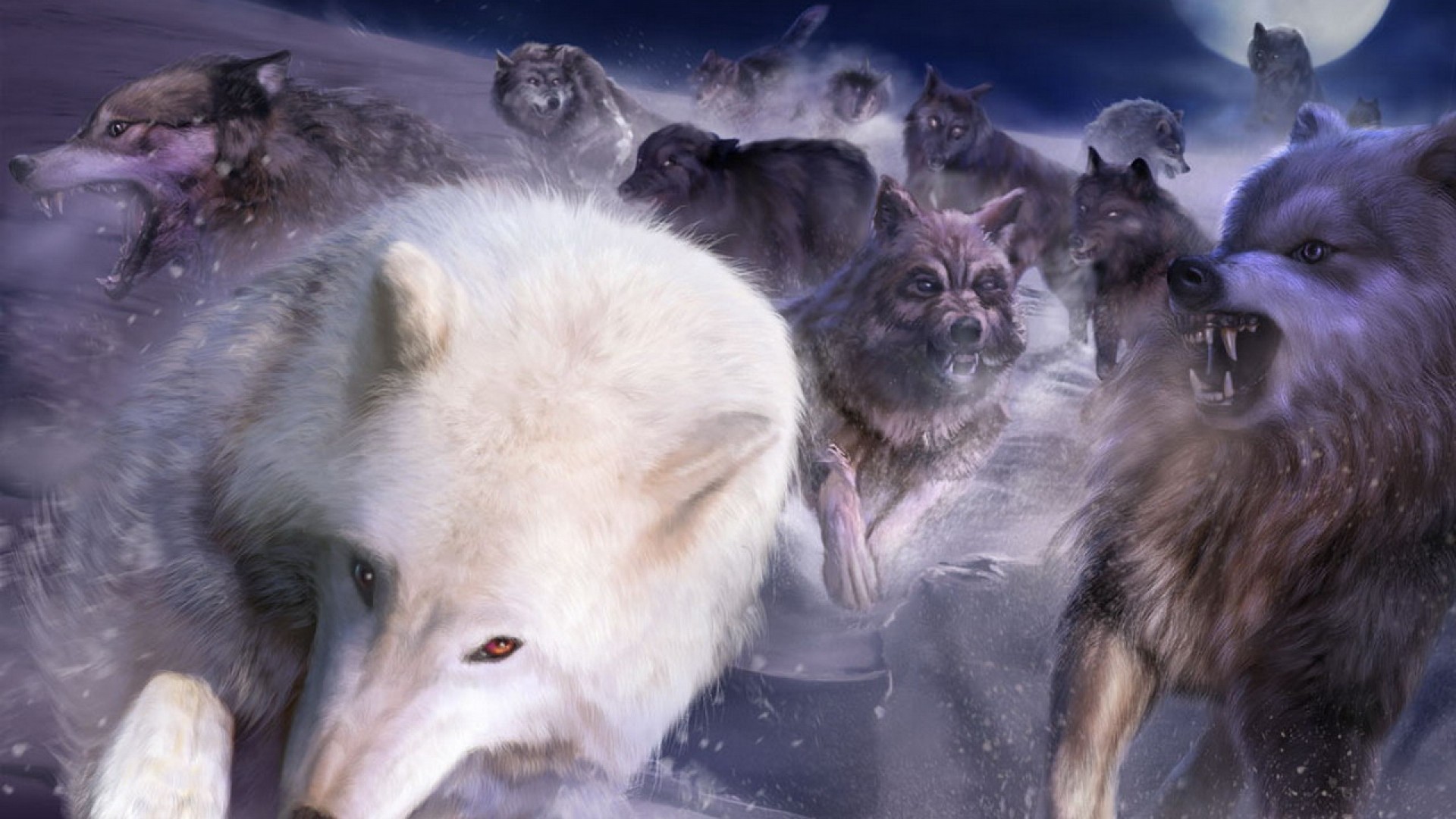 Lupo bianco, Branco, Arte fantasy, Ringhio, Full HD, sfondo Windows 11