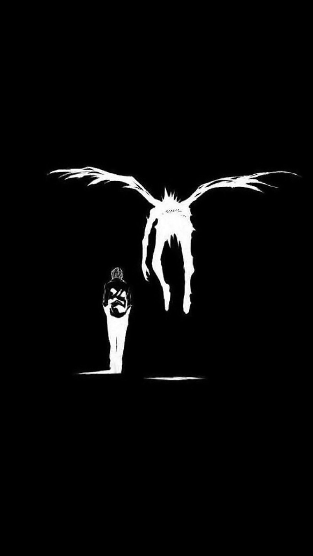 Ryuk, Death Note, Silhouette, Minimalismo, Sfondo nero, 1080x1920, schermata di blocco iPhone