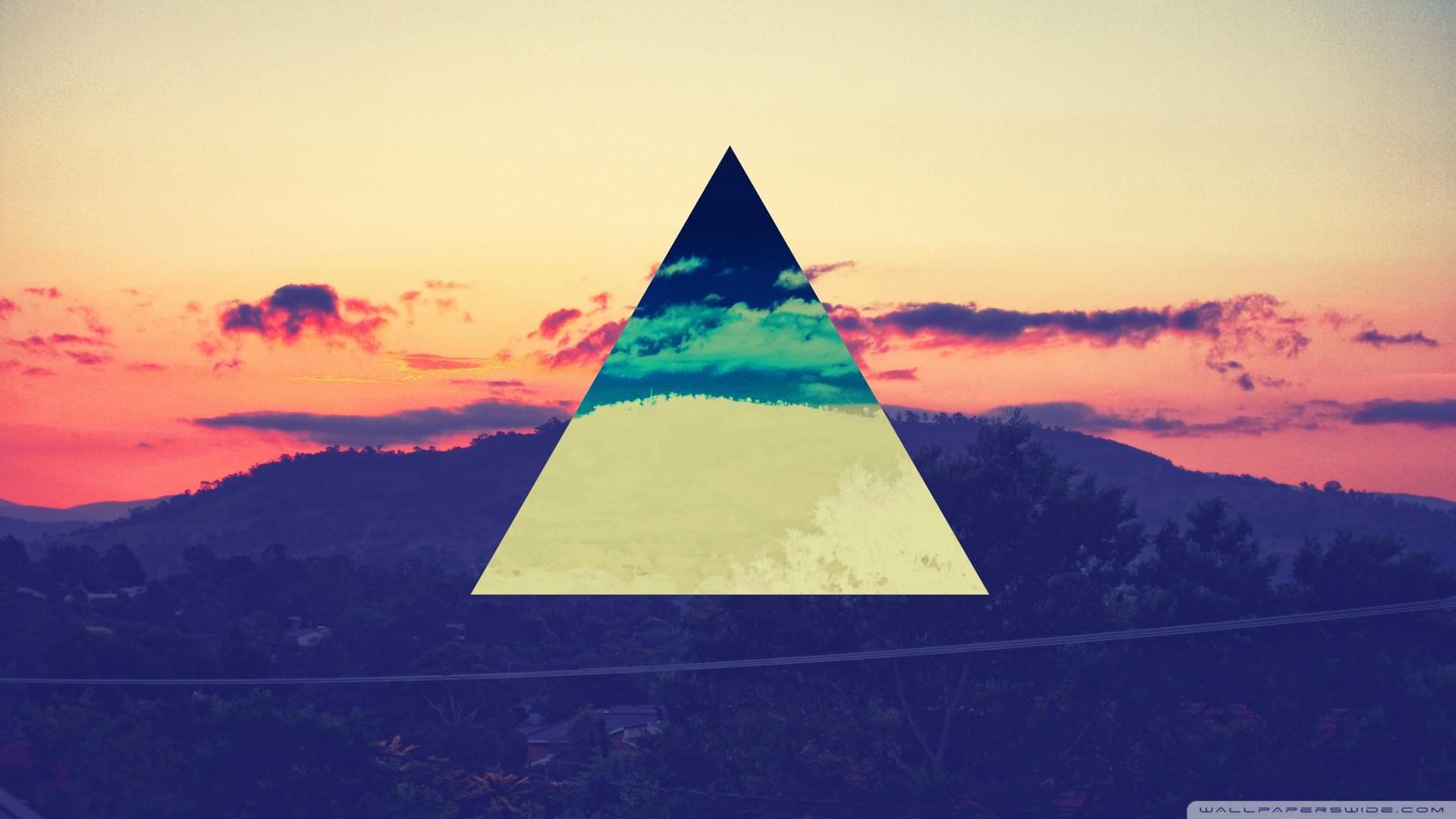 Triangolo, Tramonto, Colline, Arte hipster, Full HD 1080p, sfondo desktop
