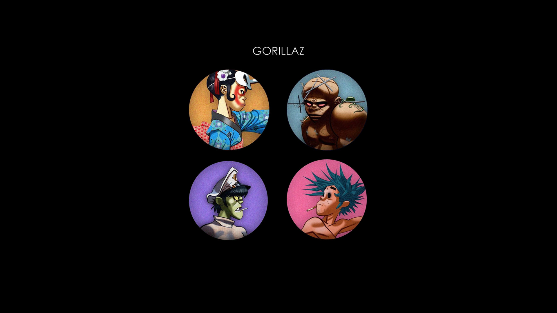 Gorillaz, Ritratti, Cerchi, Sfondo nero, Full HD, wallpaper per portatile