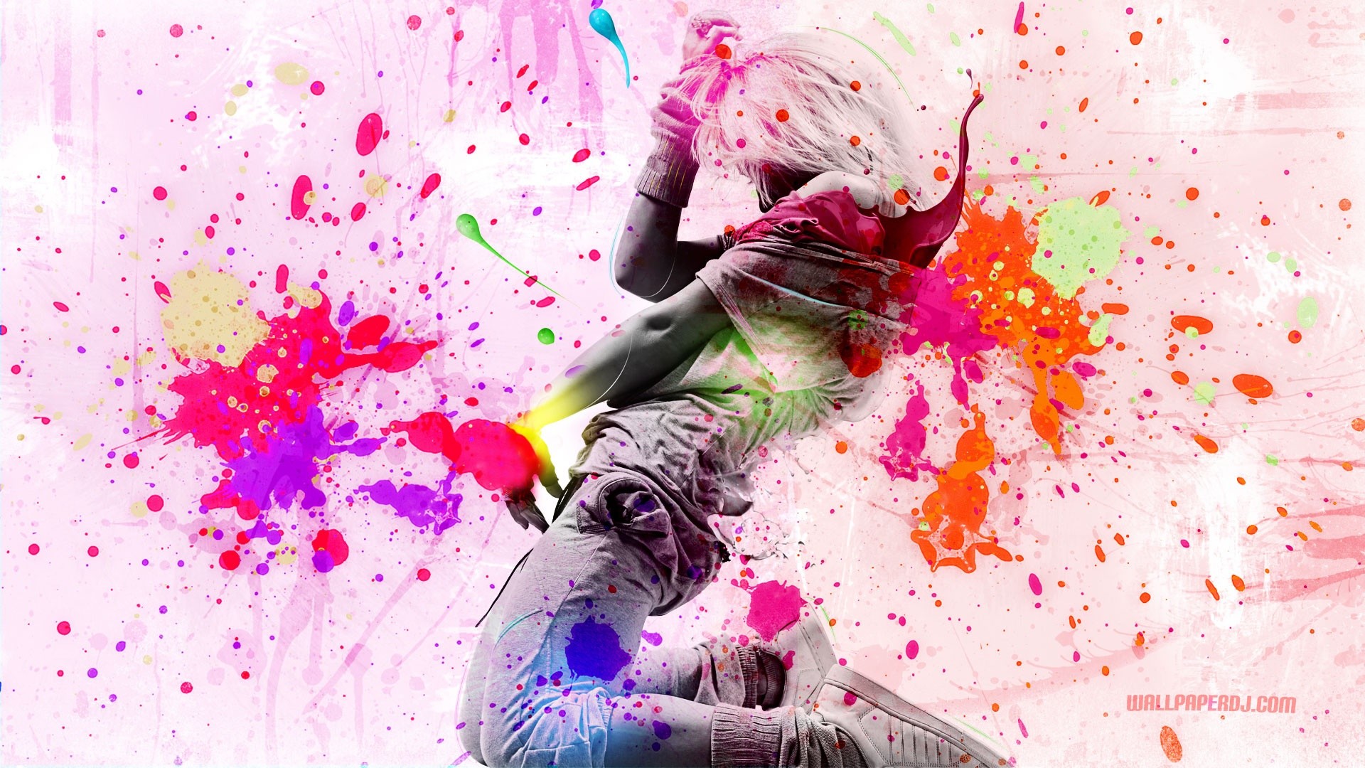 Ballerina, Schizzi di colore, Rosa, Arte digitale, 1920x1080, sfondo per PC