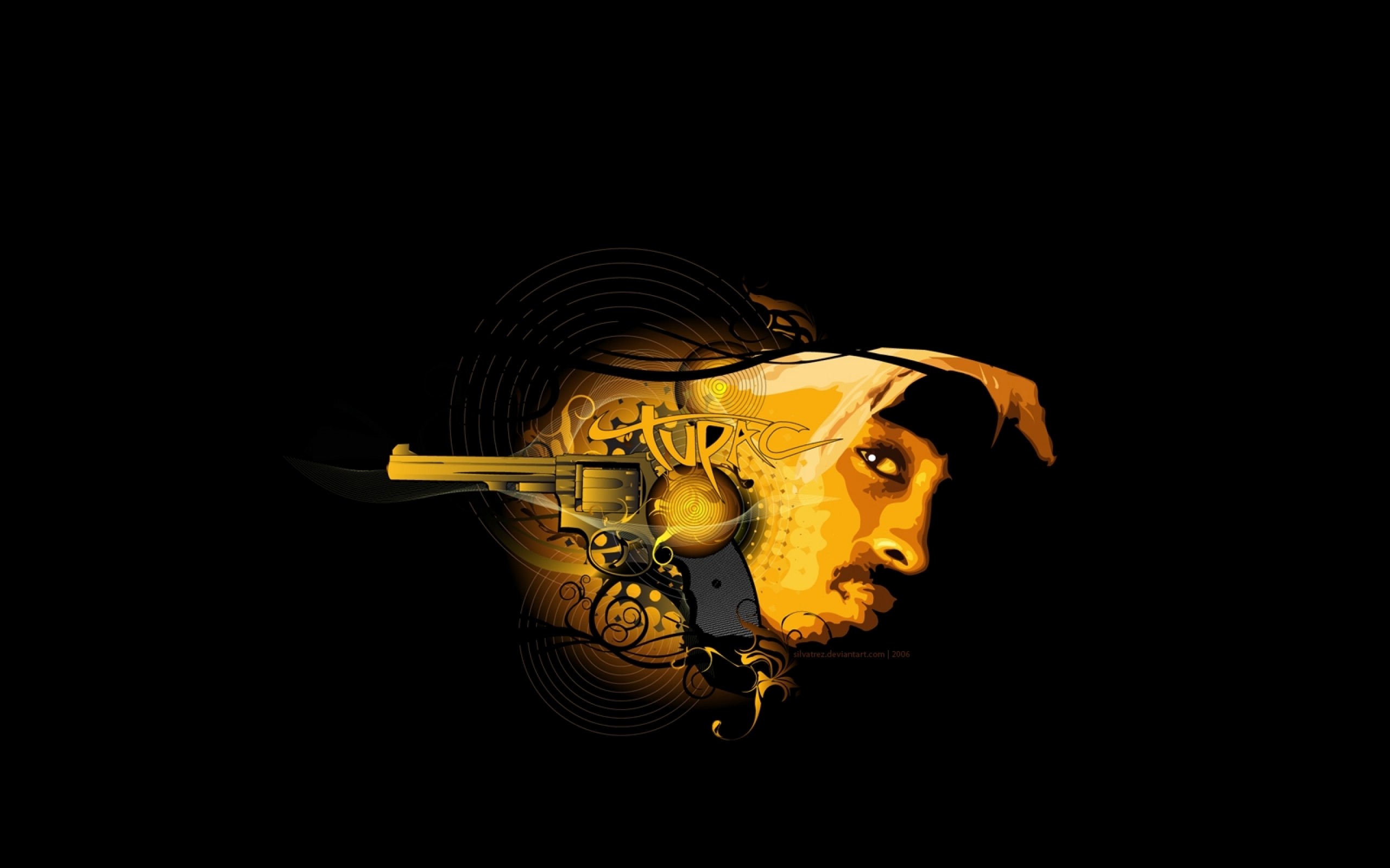 Tupac Shakur, Pistola, Arte digitale, Sfondo nero, 2K, wallpaper per PC