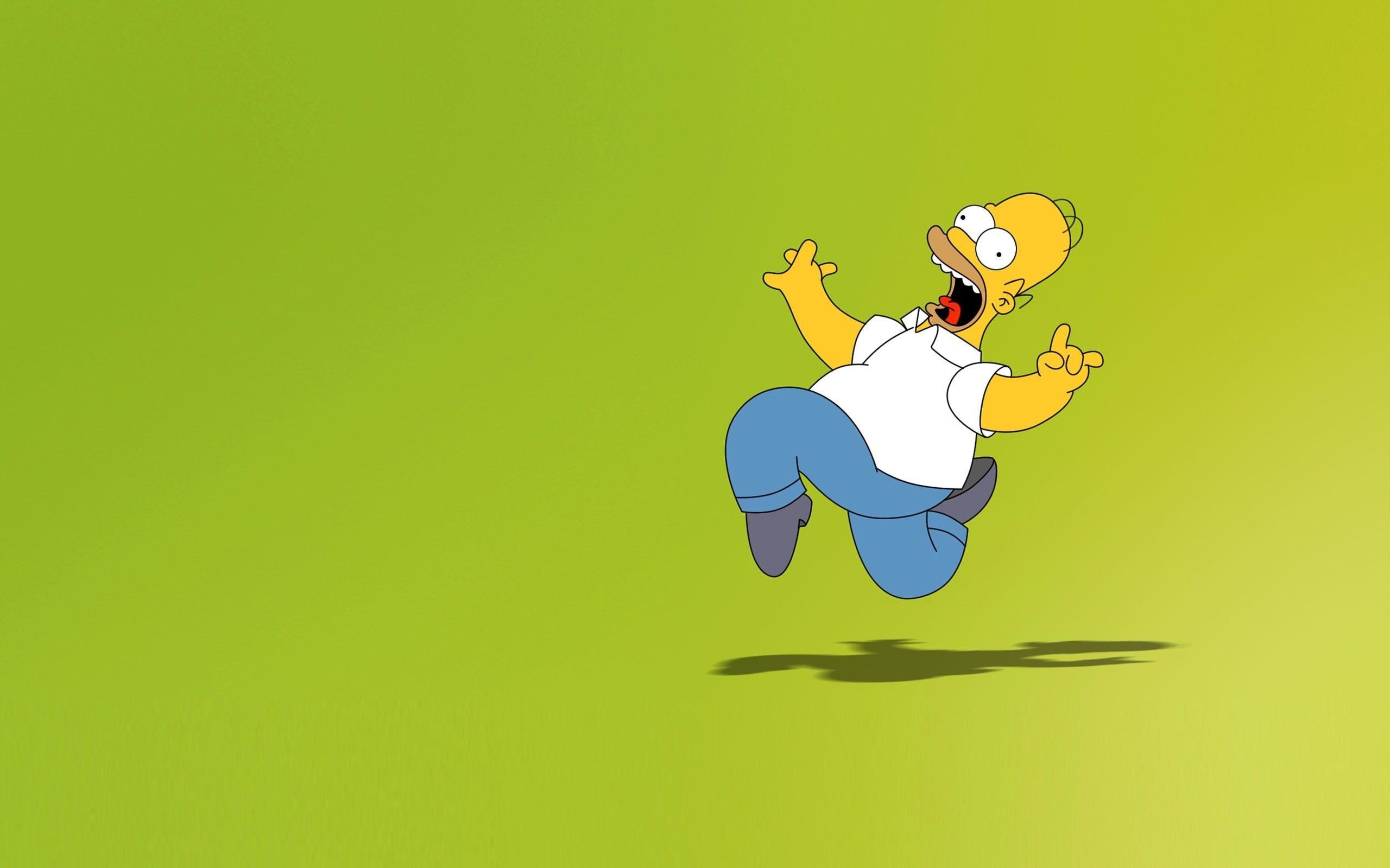 Homer Simpson, I Simpson, Salto, Sfondo verde, 2K, wallpaper per portatile