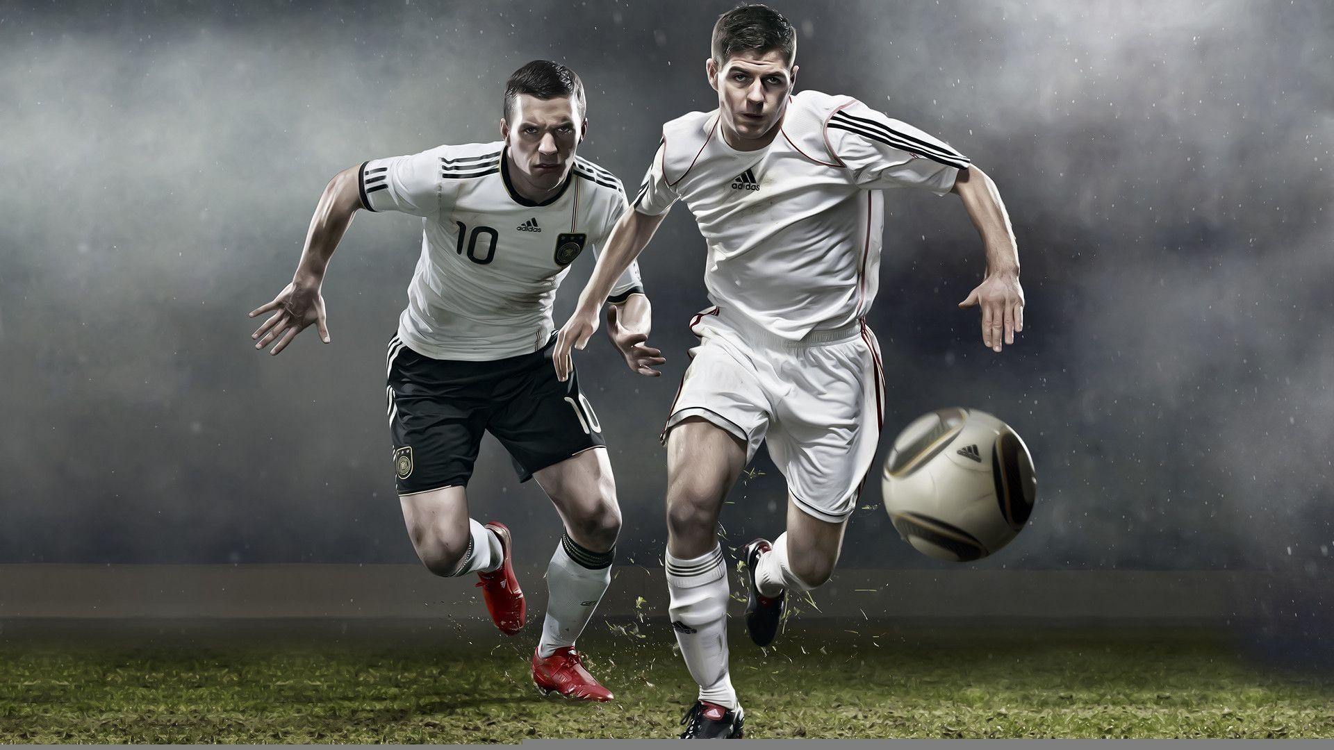 Lukas Podolski, Steven Gerrard, Germania, Inghilterra, Pallone, 16:9 Full HD, sfondo widescreen