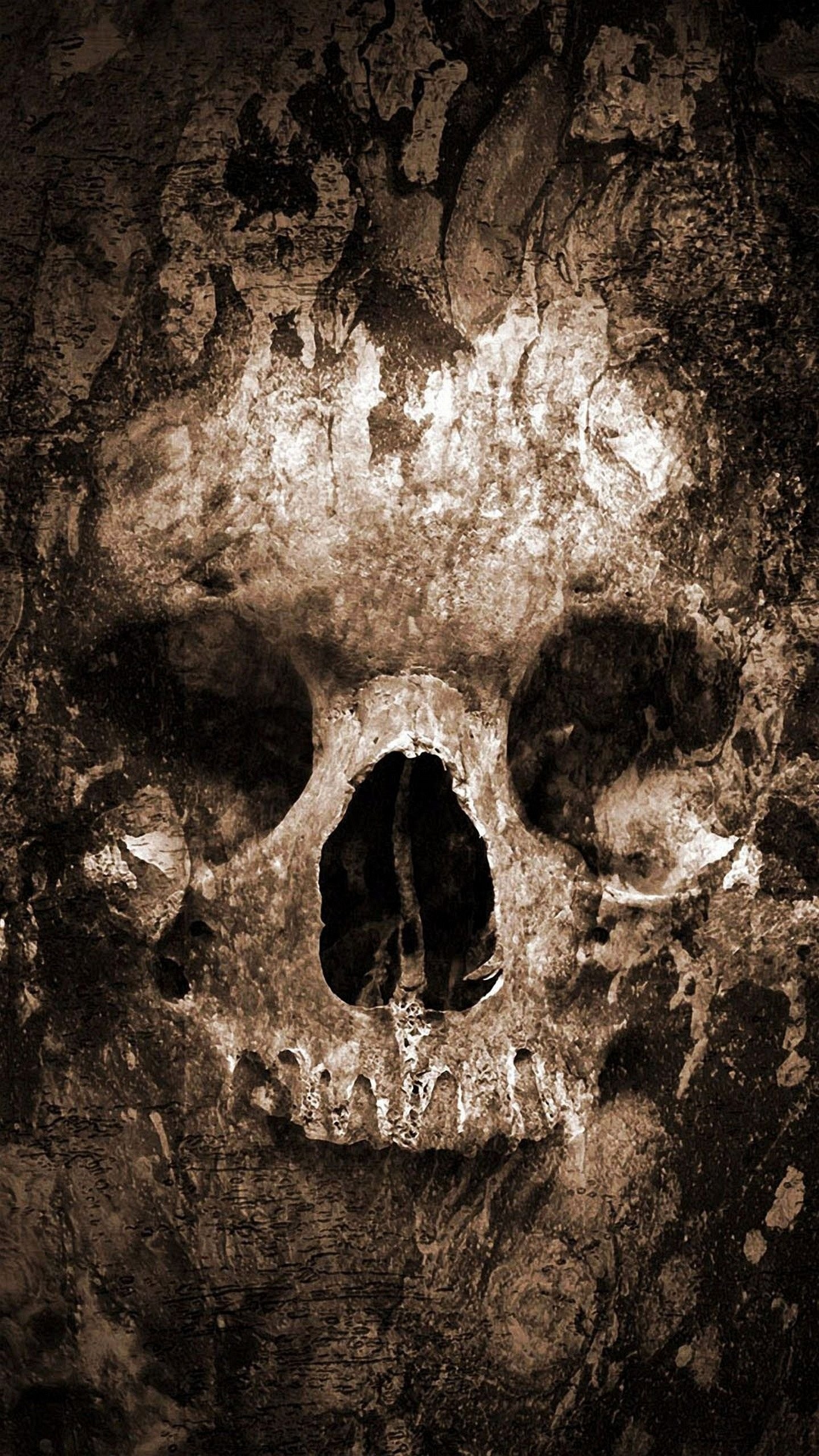 Teschio, Pietra, Seppia, Arte dark, QHD+, sfondo per iPhone e Android