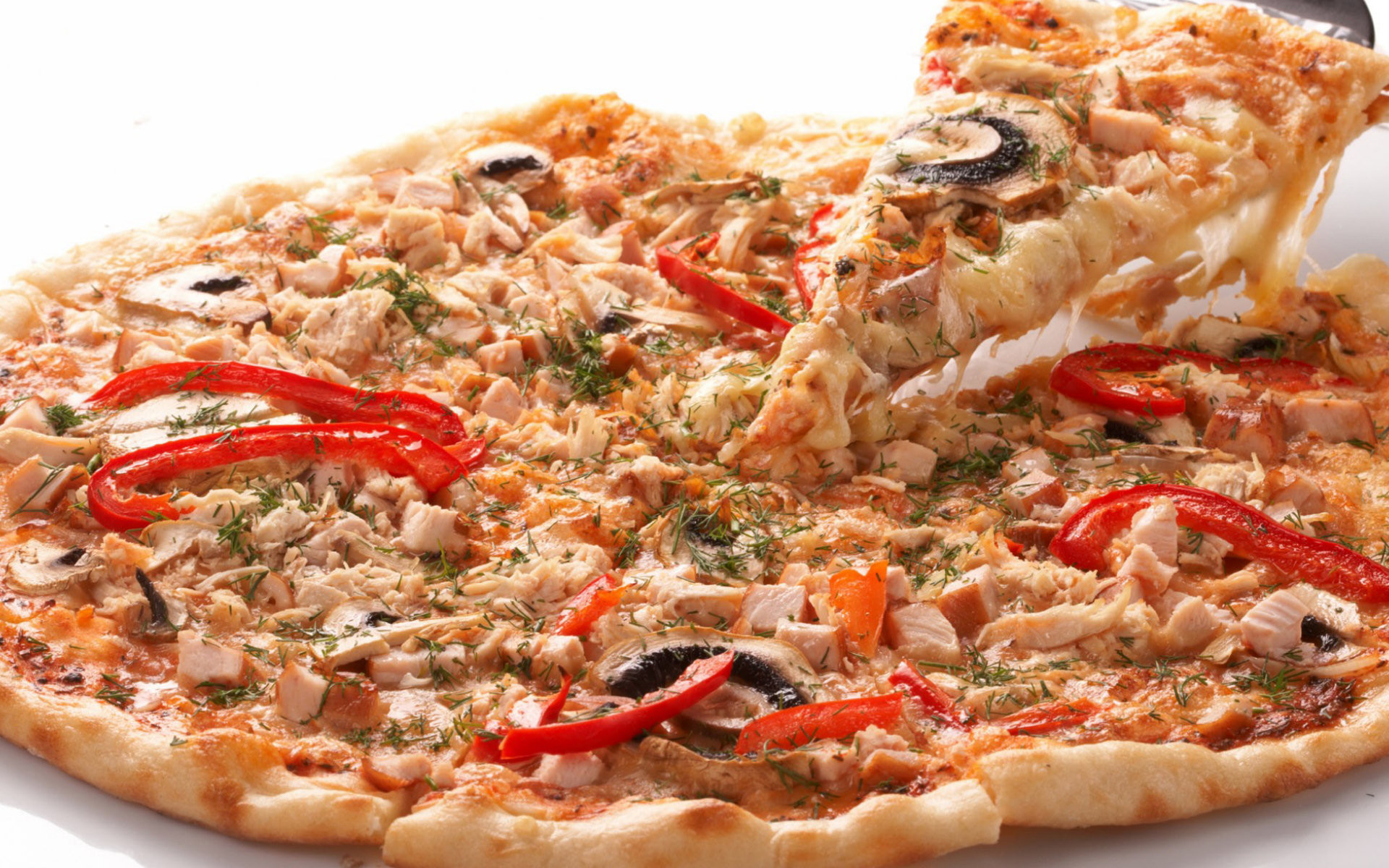 Pizza, Peperoni rossi, Tonno, Fetta, Full HD, sfondo per PC e portatile