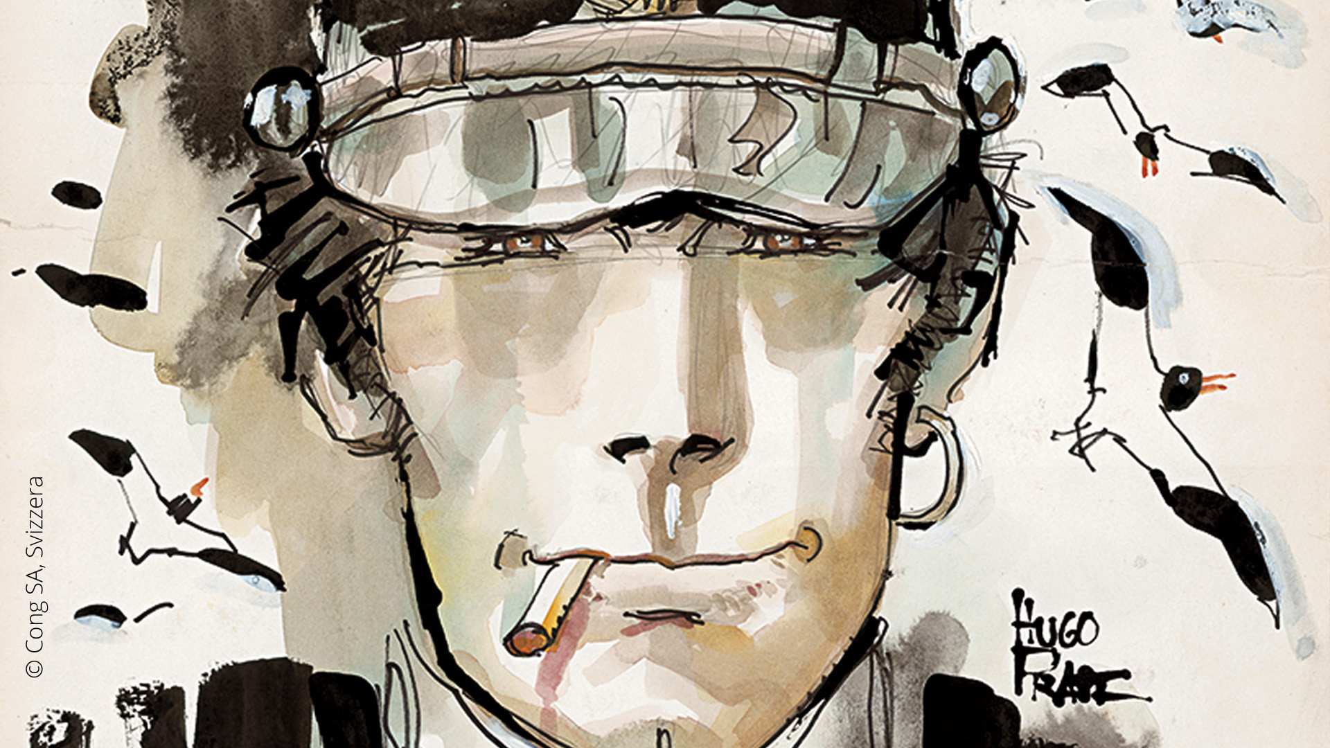 Corto Maltese, Hugo Pratt, Acquerello, Sigaretta, Ritratto, Full HD, sfondo desktop