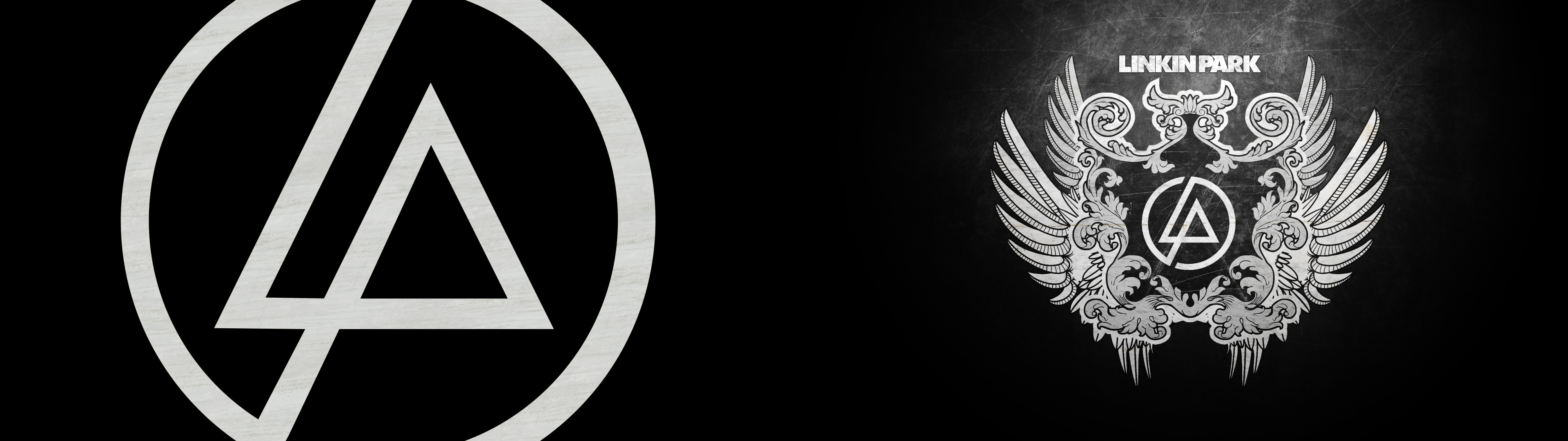 Logo Linkin Park, Linkin Park, Stemma, Bianco e nero, doppio schermo, sfondo Full HD