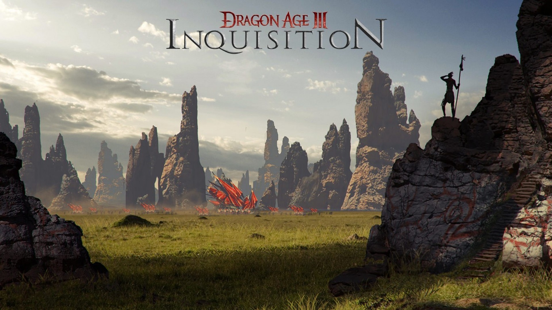 Dragon Age: Inquisition, Logo, Pinnacoli di roccia, Prateria, Full HD, sfondo desktop