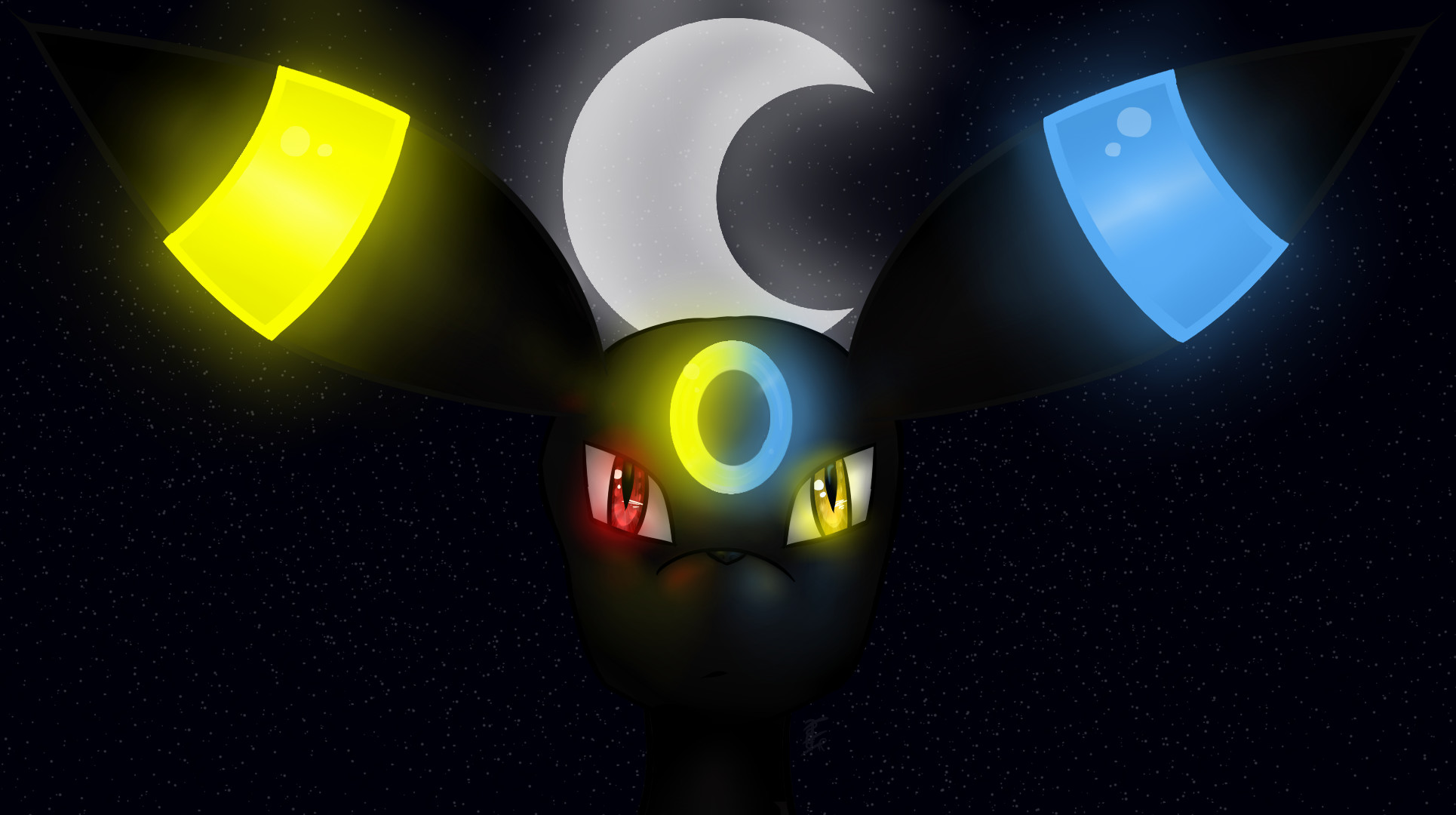 Umbreon, Pokémon, Luna crescente, Notte, Full HD, sfondo per portatile