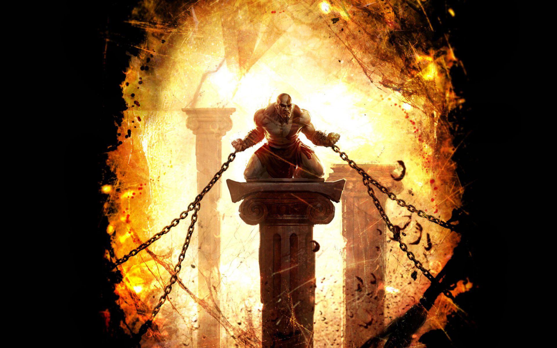 Kratos, God of War: Ascension, Catene, Colonna, Fuoco, 1920x1200, sfondo MacBook Pro