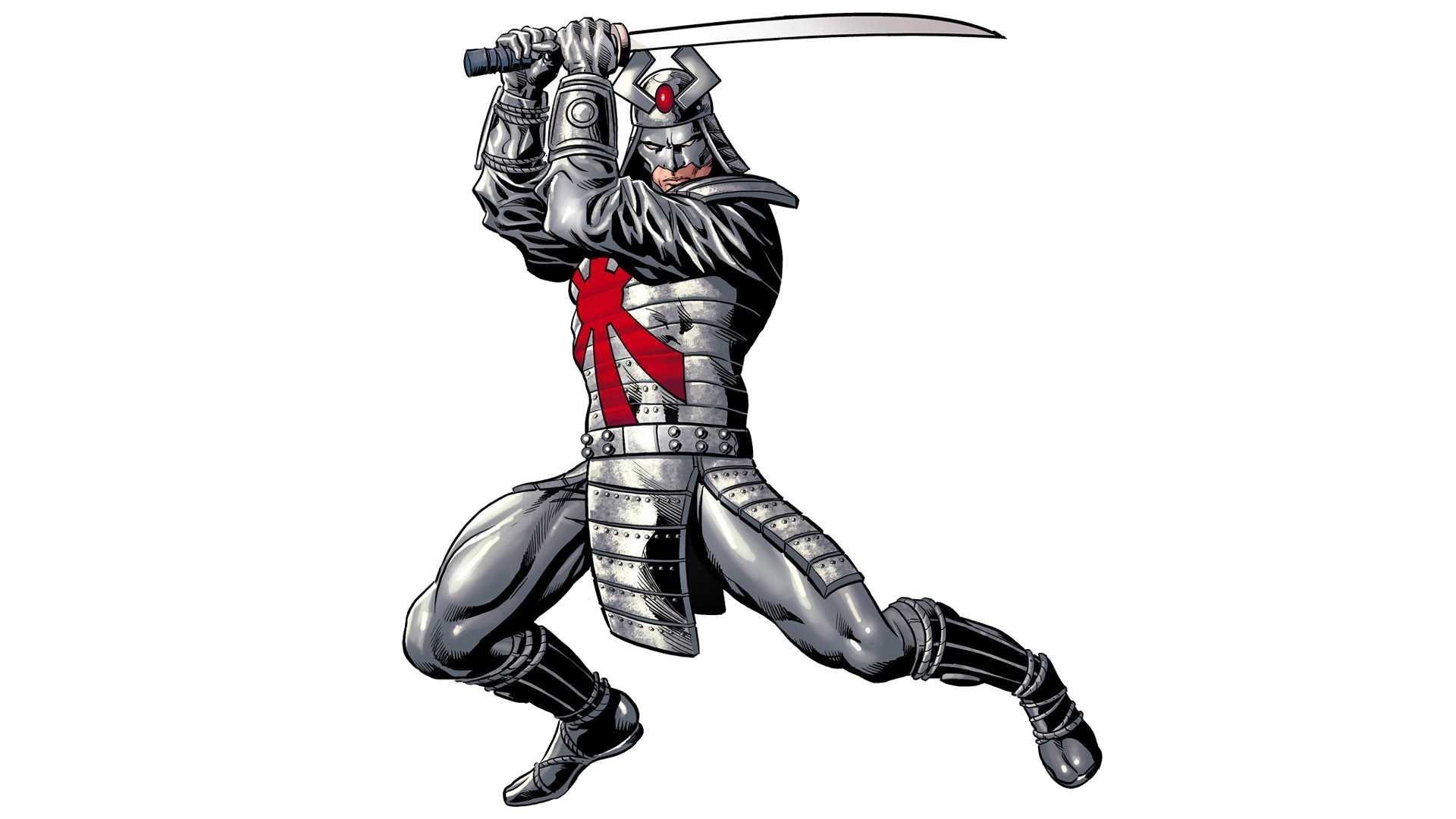 Samurai, Armatura argentata, Katana, Illustrazione, 16:9 Full HD, sfondo widescreen