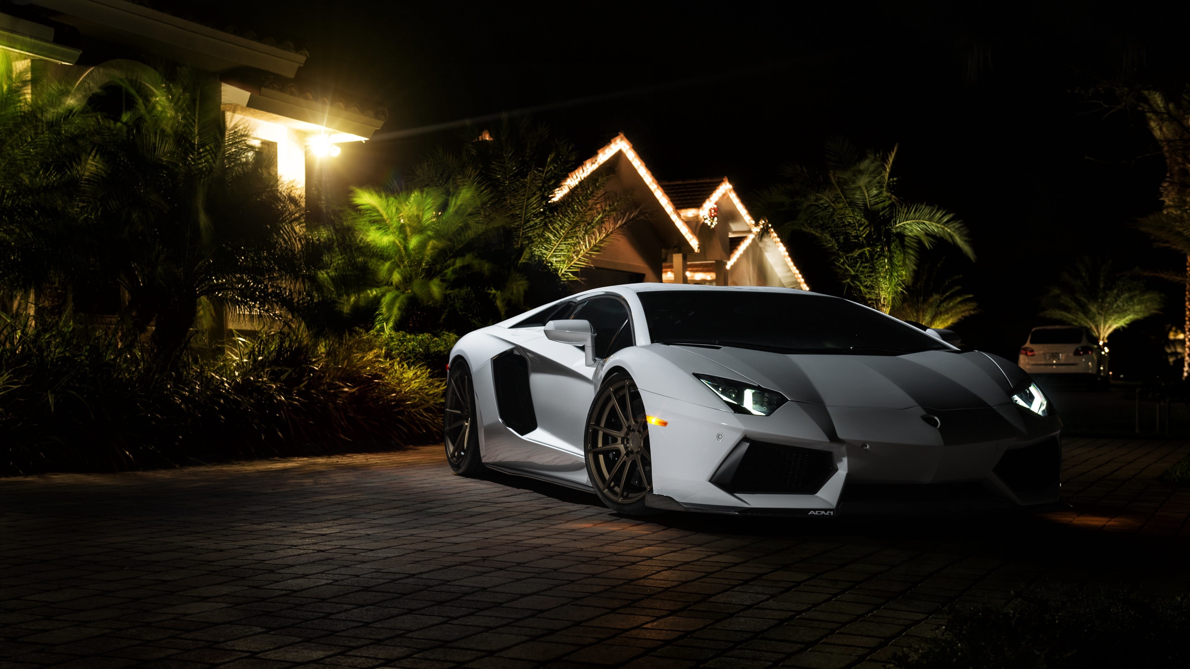 Lamborghini Aventador, Bianco, Notte, Villa, 3840x2160, sfondo per PC