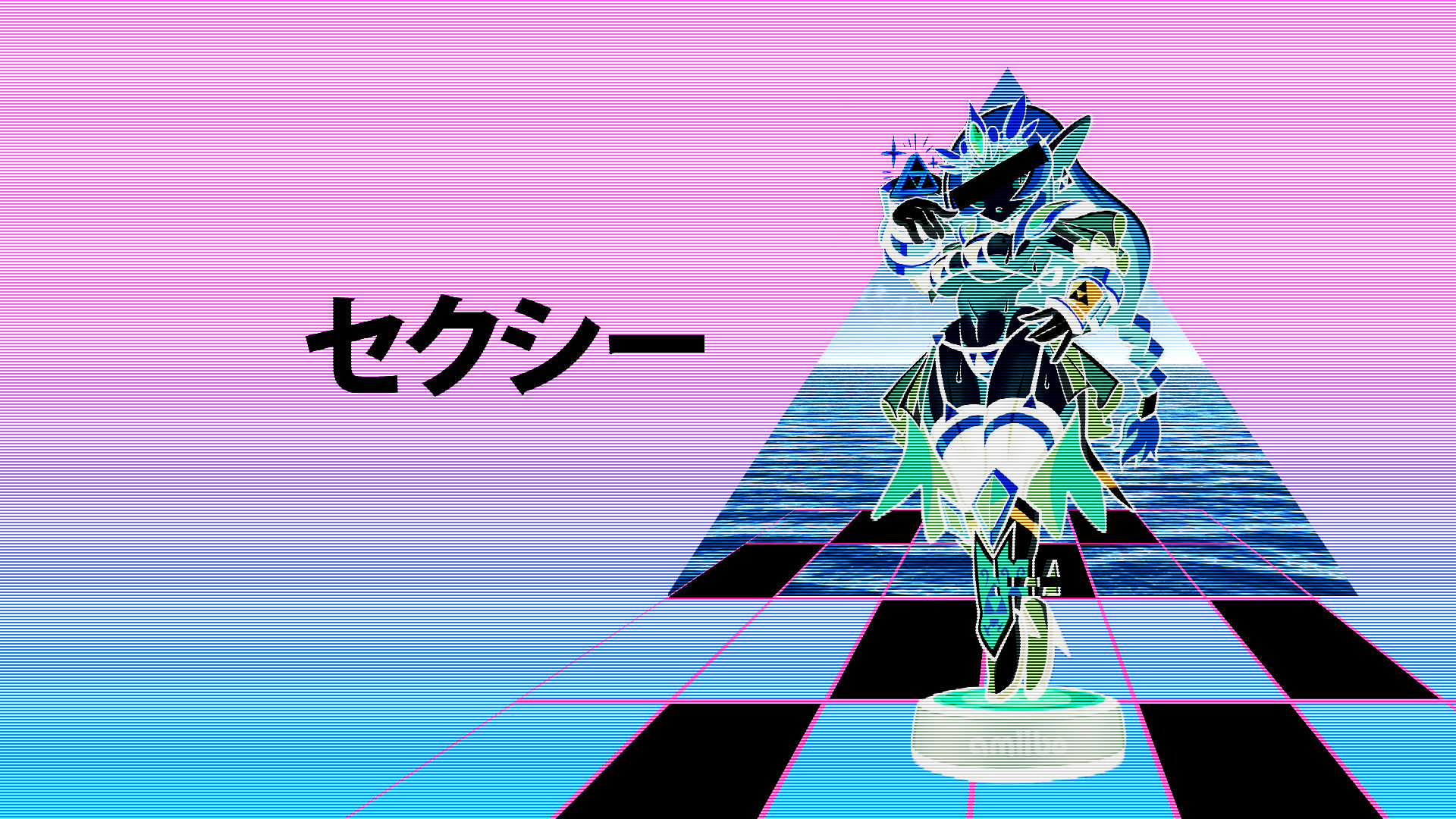 Vaporwave, Statua, Scacchiera, Piramide, Rosa, Full HD 1080p, sfondo desktop