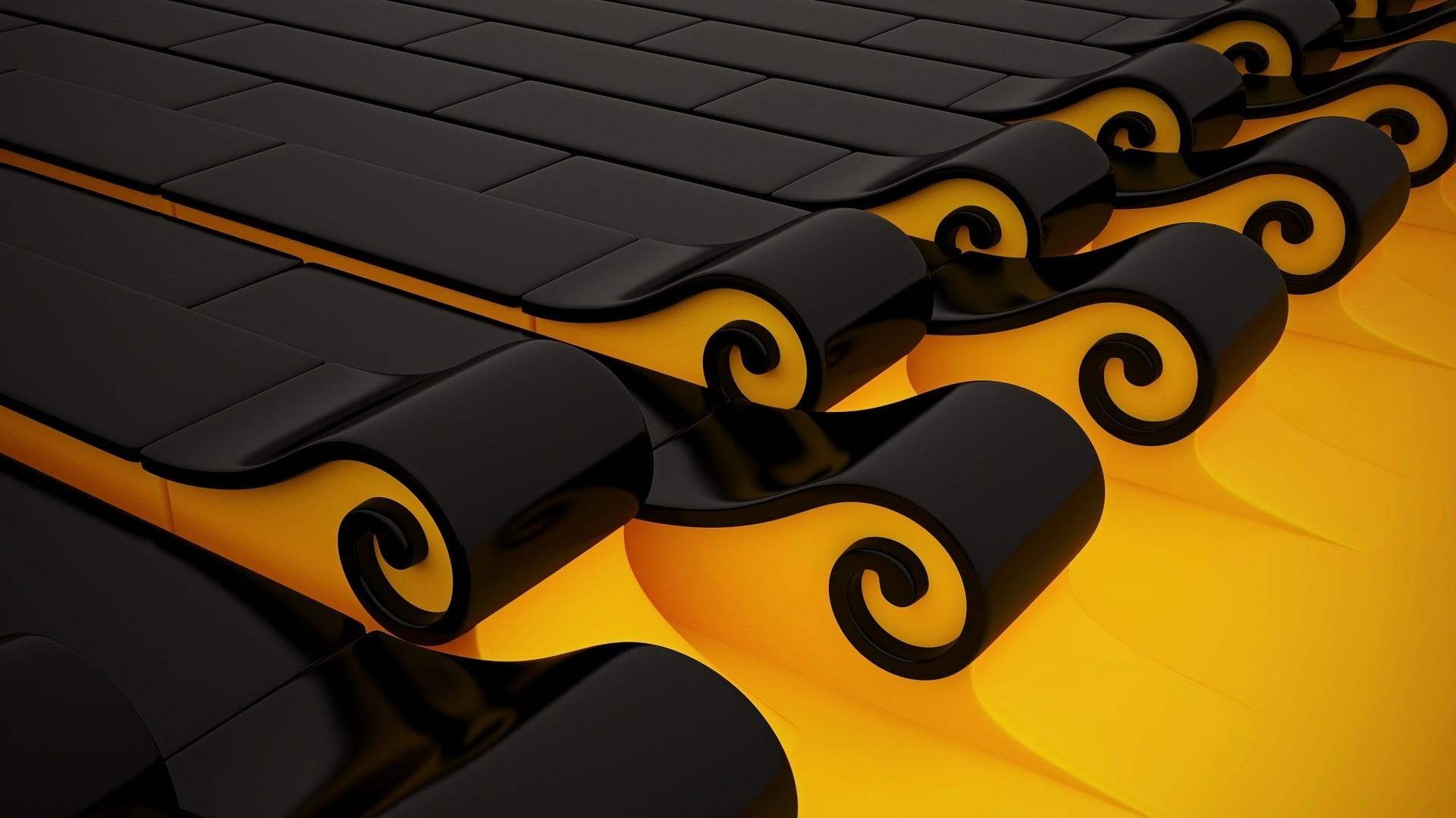 Astratto, Spirali, Giallo, Nero, 16:9 Full HD, sfondo widescreen
