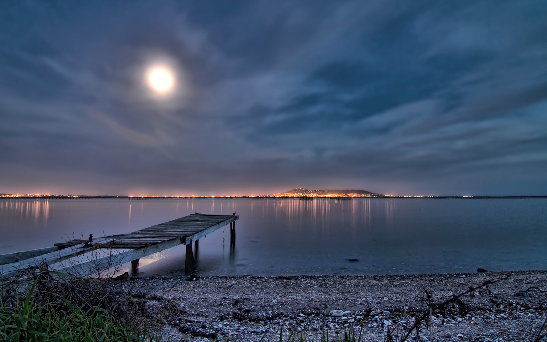 Luna, Pontile, Lago, Notte, 1920x1200, sfondo per PC