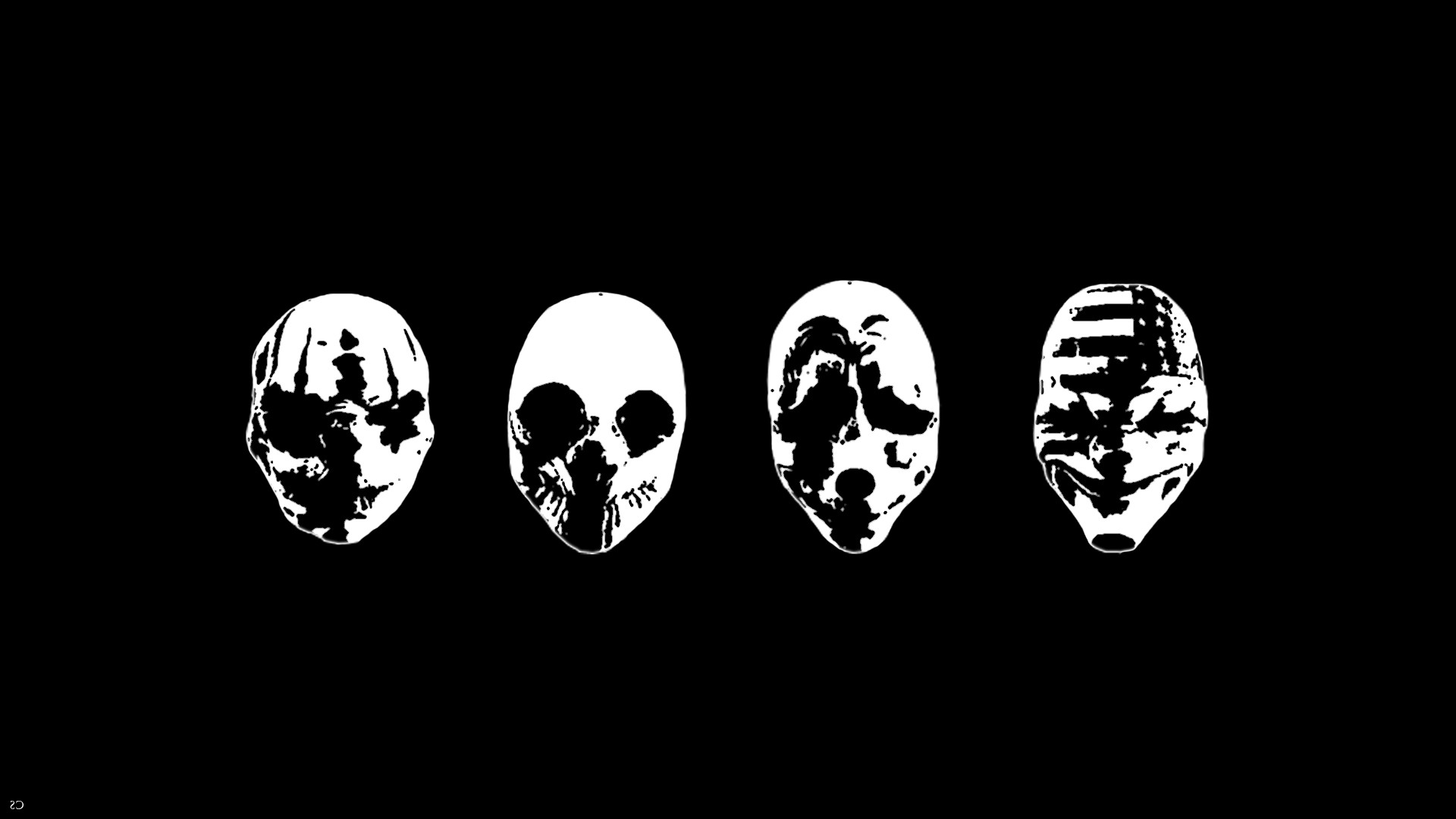 Maschere di Payday, Payday 2, Bianco e nero, Minimalista, Full HD, sfondo per PC
