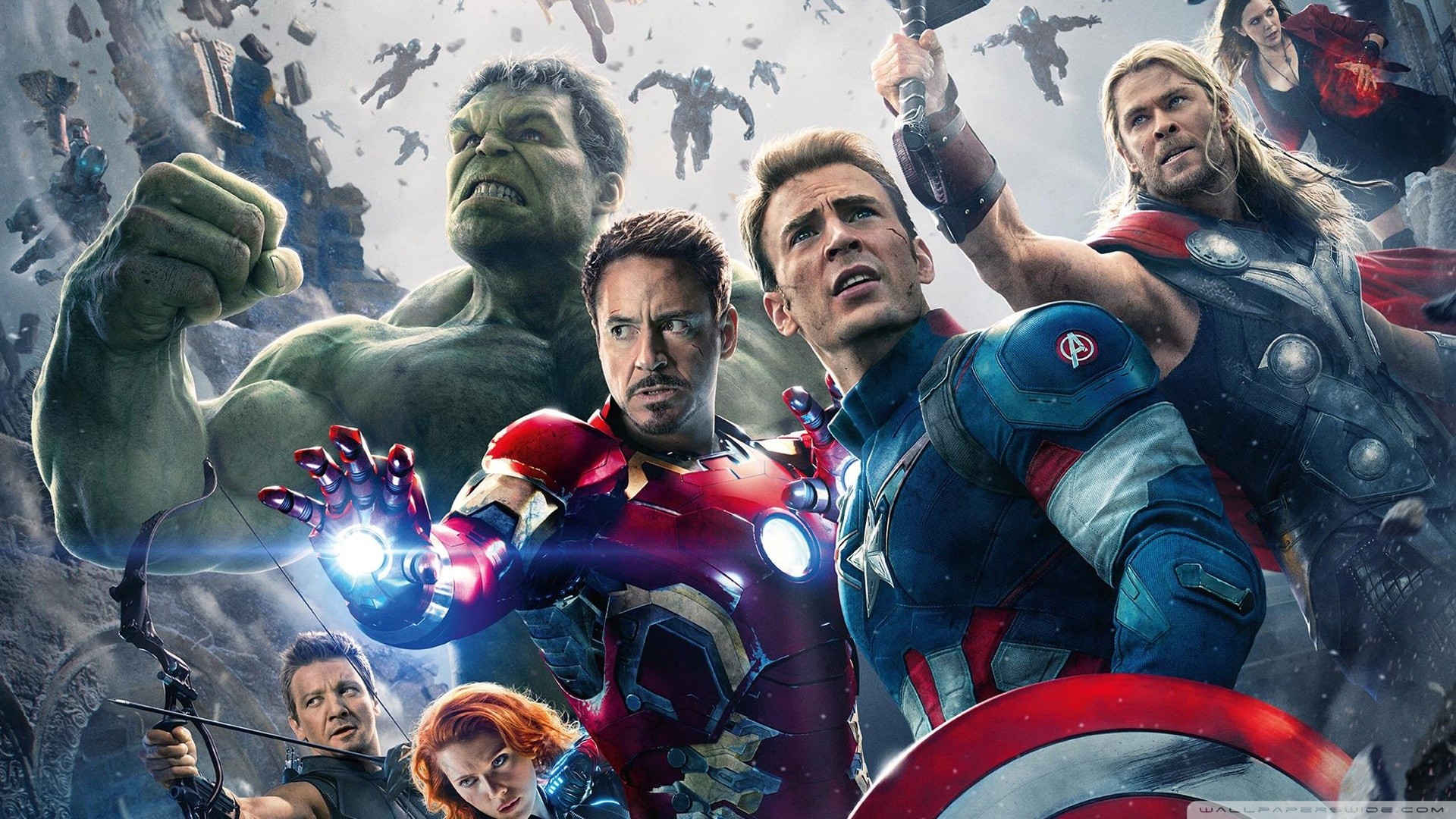 Avengers: Age of Ultron, Iron Man, Capitan America, Thor, Hulk, Occhio di Falco, Marvel, sfondo desktop