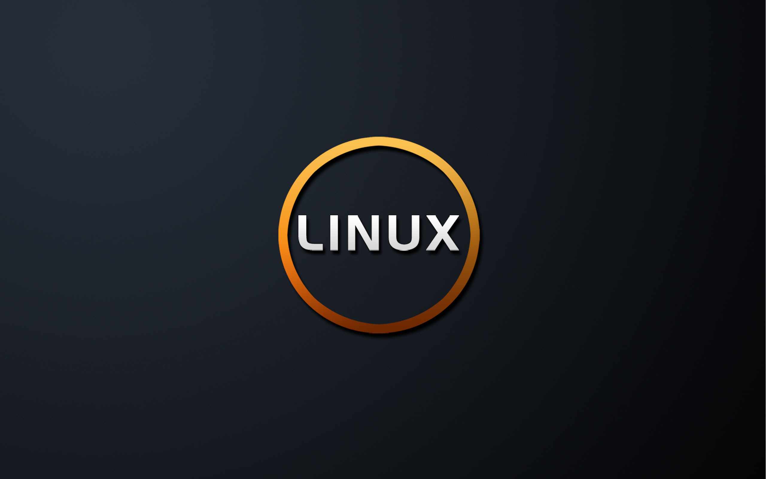 Linux, Logo, Cerchio arancione, Sfondo scuro, 2K, wallpaper per computer