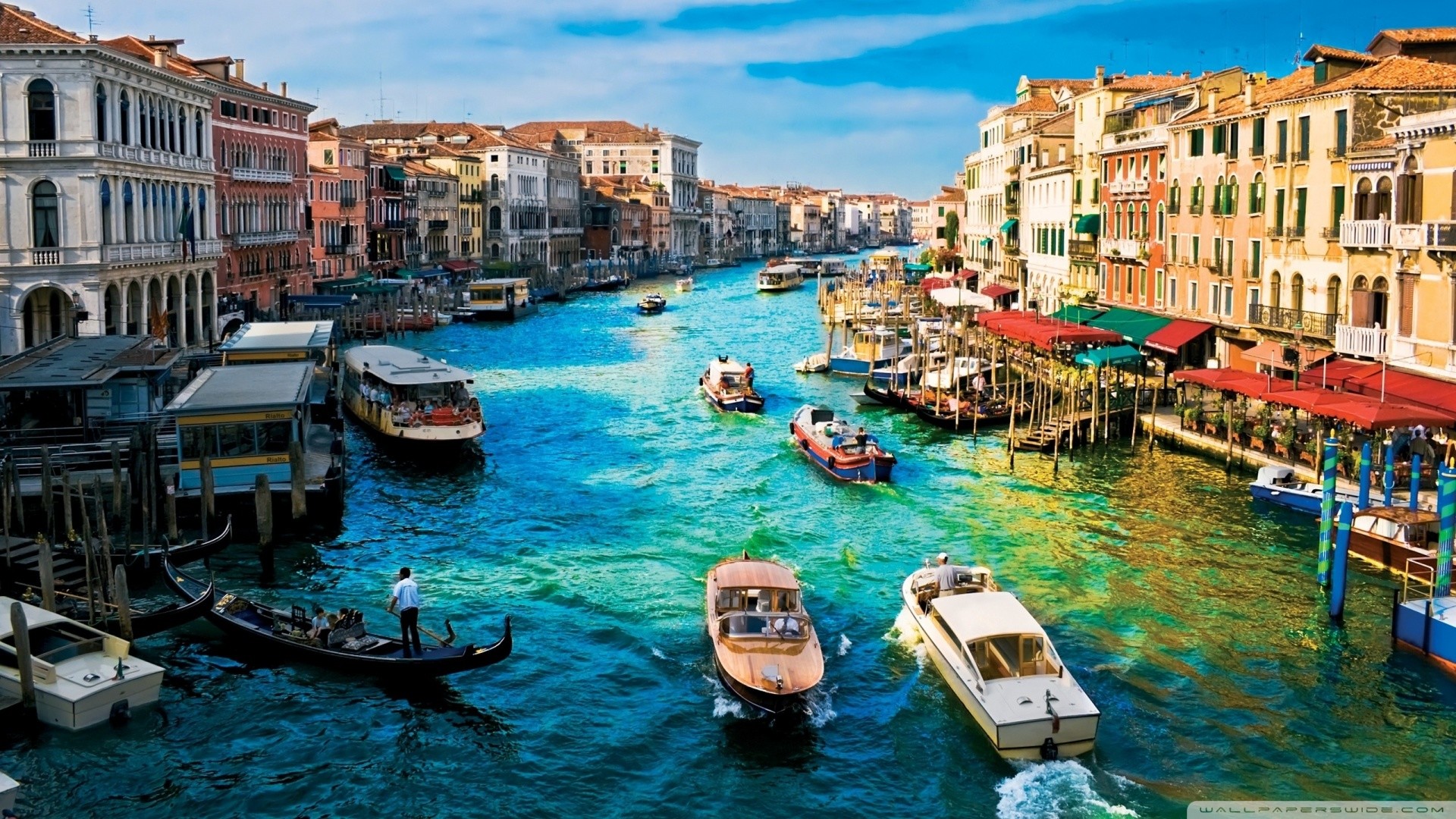 Canal Grande, Venezia, Gondola, Motoscafi, Italia, 16:9 Full HD, sfondo widescreen