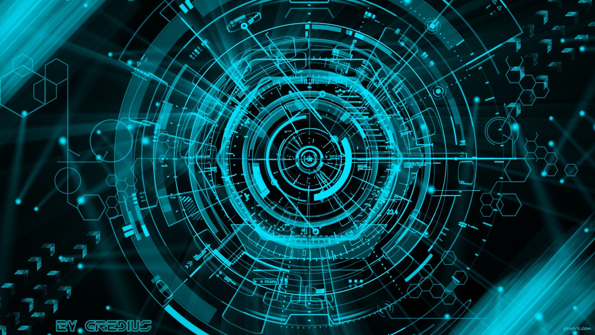 Interfaccia HUD, Cerchi tecnologici, Fantascienza, Ciano, Full HD 1080p, sfondo desktop