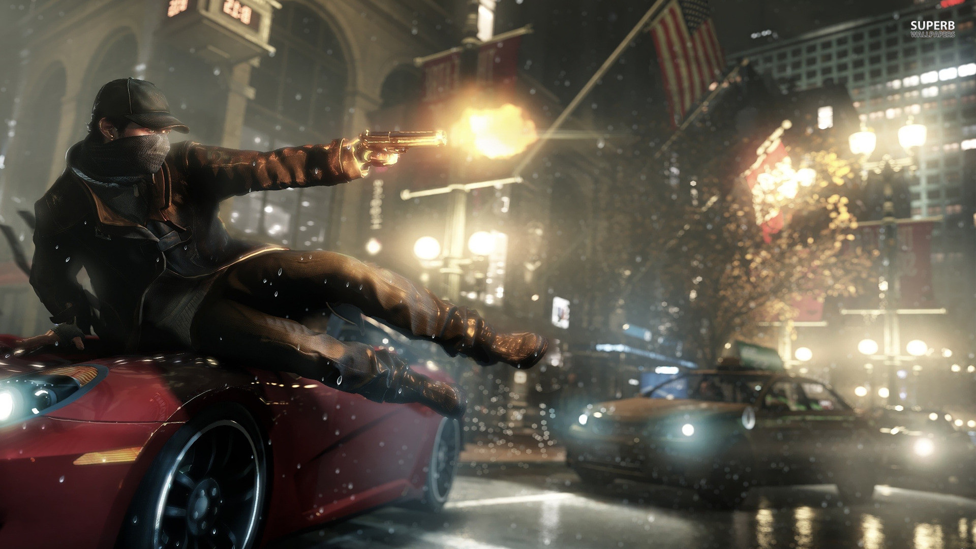 Aiden Pearce, Watch Dogs, Pistola, Notte, 16:9 Full HD, sfondo widescreen