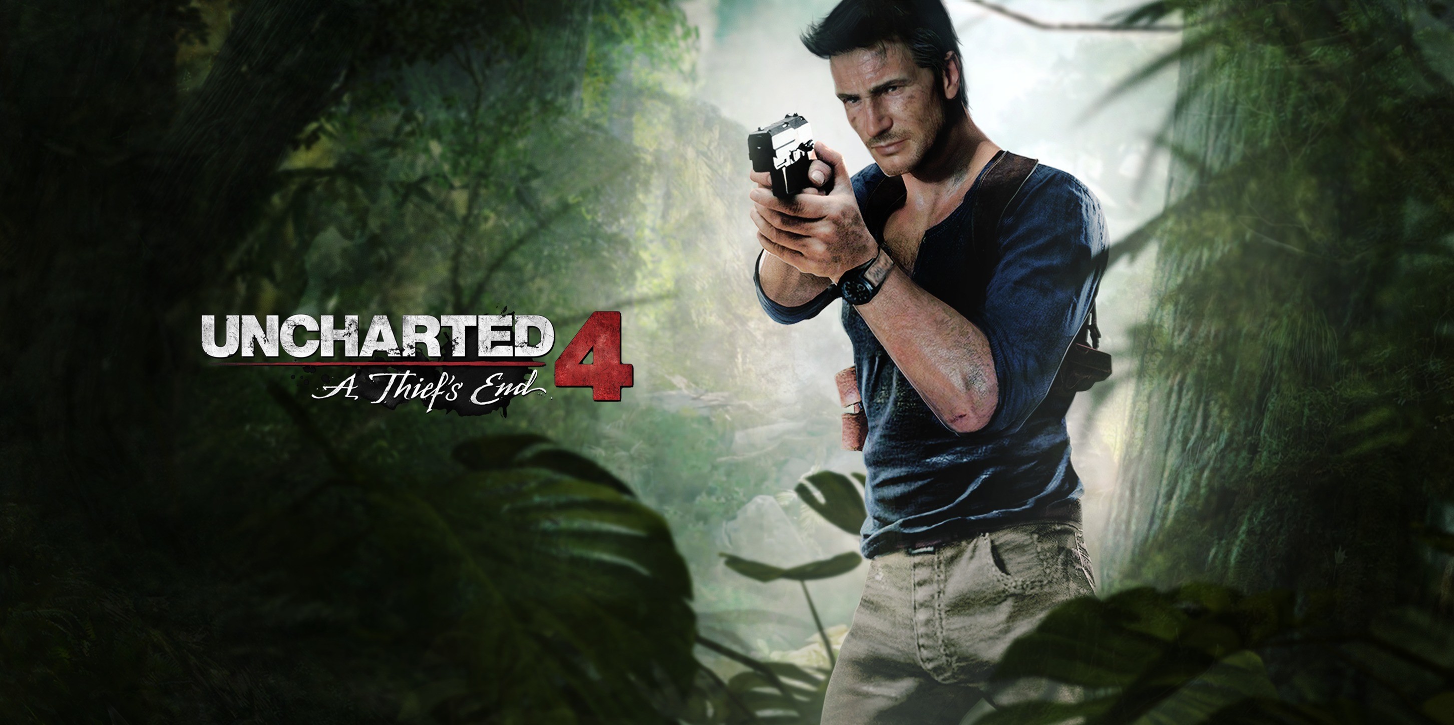 Nathan Drake, Uncharted 4: Fine di un ladro, Pistola, Giungla, 2K, wallpaper desktop