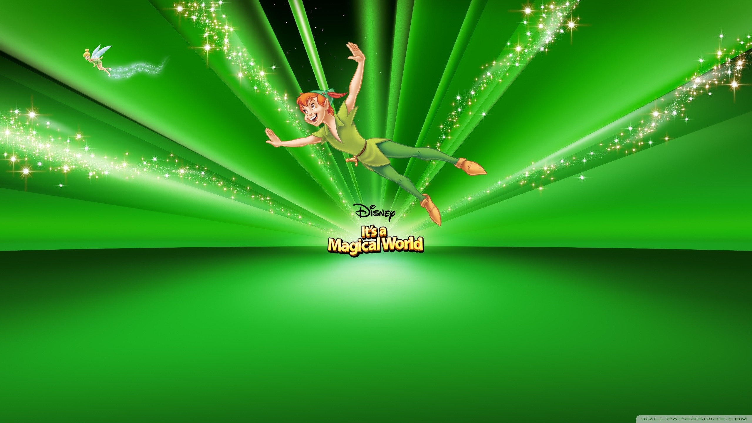 Peter Pan, Trilli, Disney, Sfondo verde, 2560x1440, wallpaper desktop