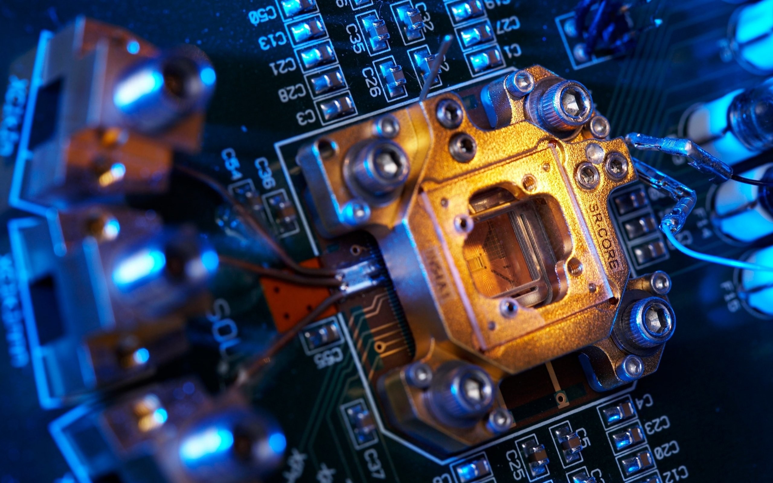 Socket della CPU, Scheda madre, Macro, Blu, 2K, wallpaper desktop