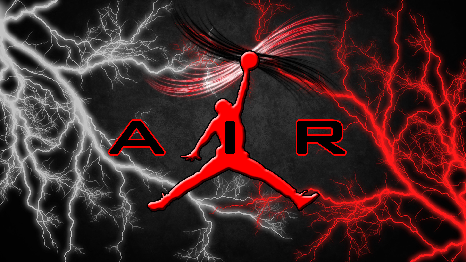 Jumpman, Air Jordan, Fulmini, Rosso, 16:9 Full HD, sfondo widescreen