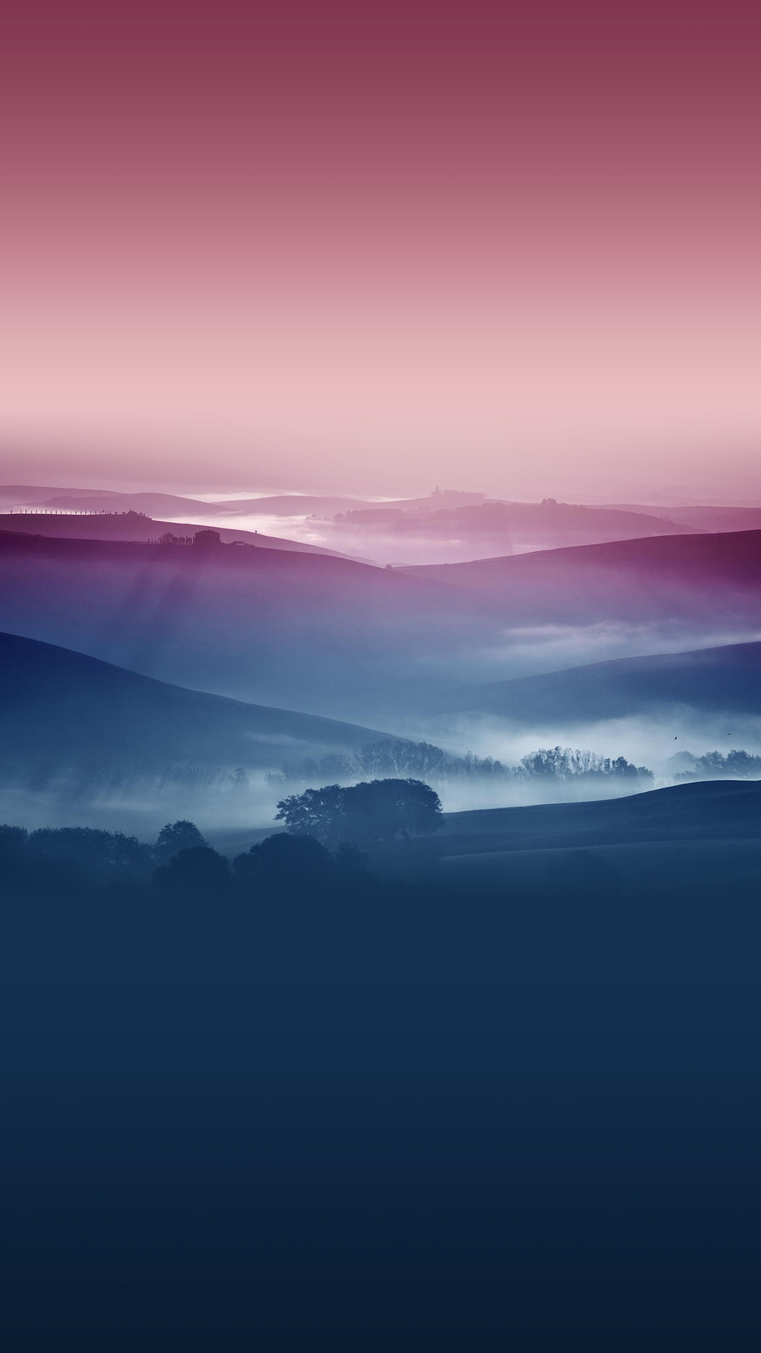Colline, Nebbia, Alba, Rosa, Blu, Full HD, sfondo iPhone 6