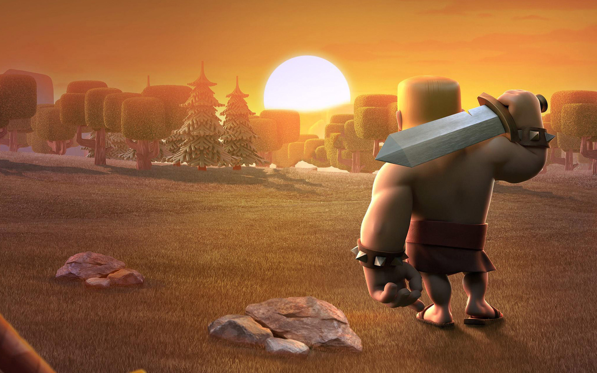 Barbaro, Clash of Clans, Tramonto, Spada, Full HD, sfondo desktop