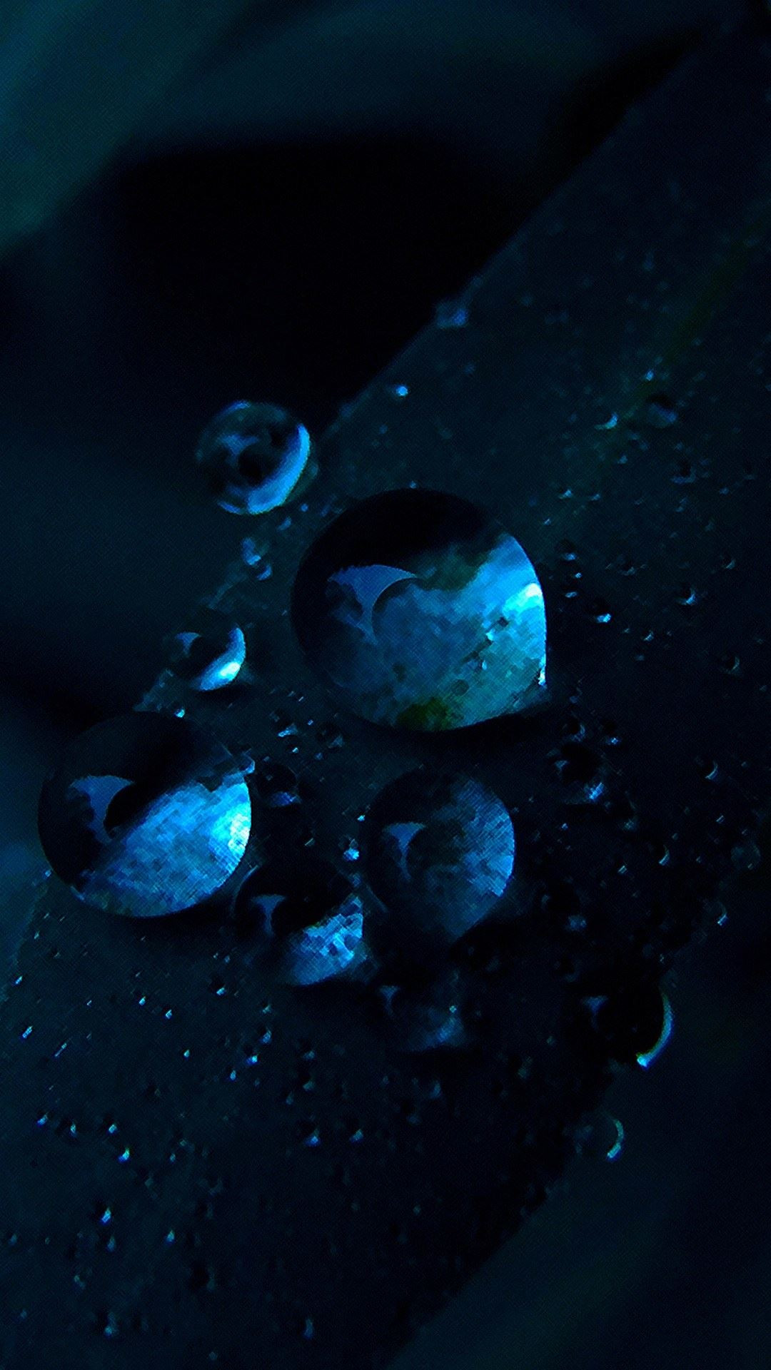 Gocce d'acqua, Macro, Blu scuro, Verticale, 1080x1920, schermata di blocco iPhone