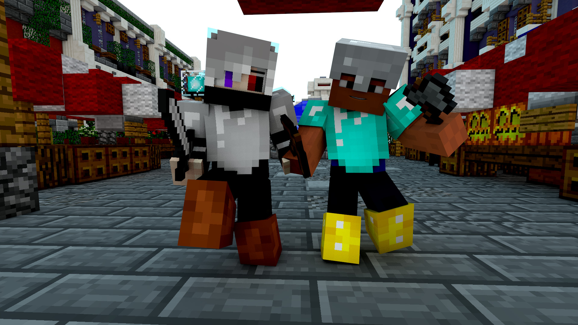 Minecraft, Novaskin, Skin personalizzate, Villaggio, 1920x1080, immagine di sfondo