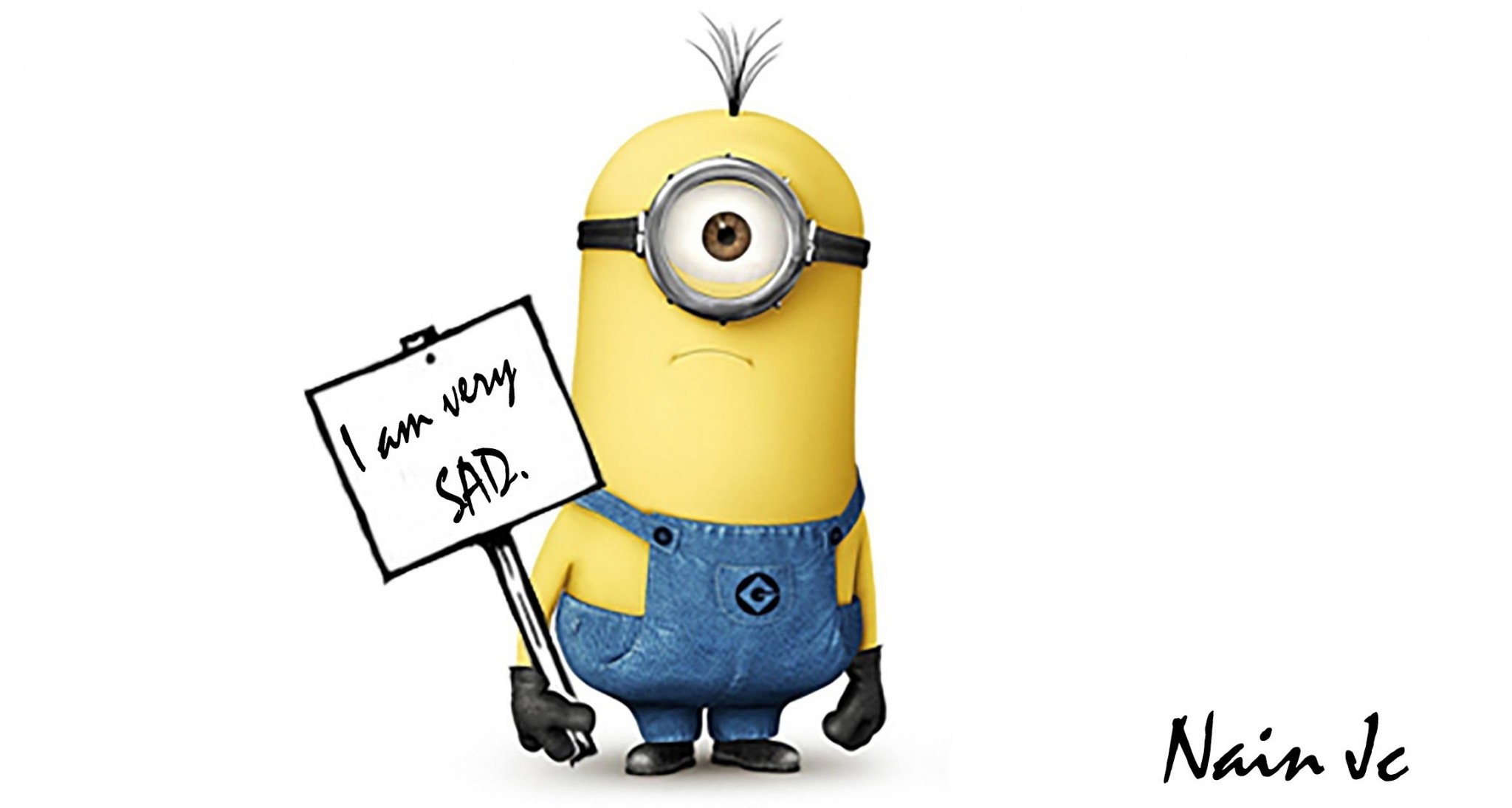 Minion, Stuart, Cartello, I am very sad, Sfondo bianco, wallpaper Android
