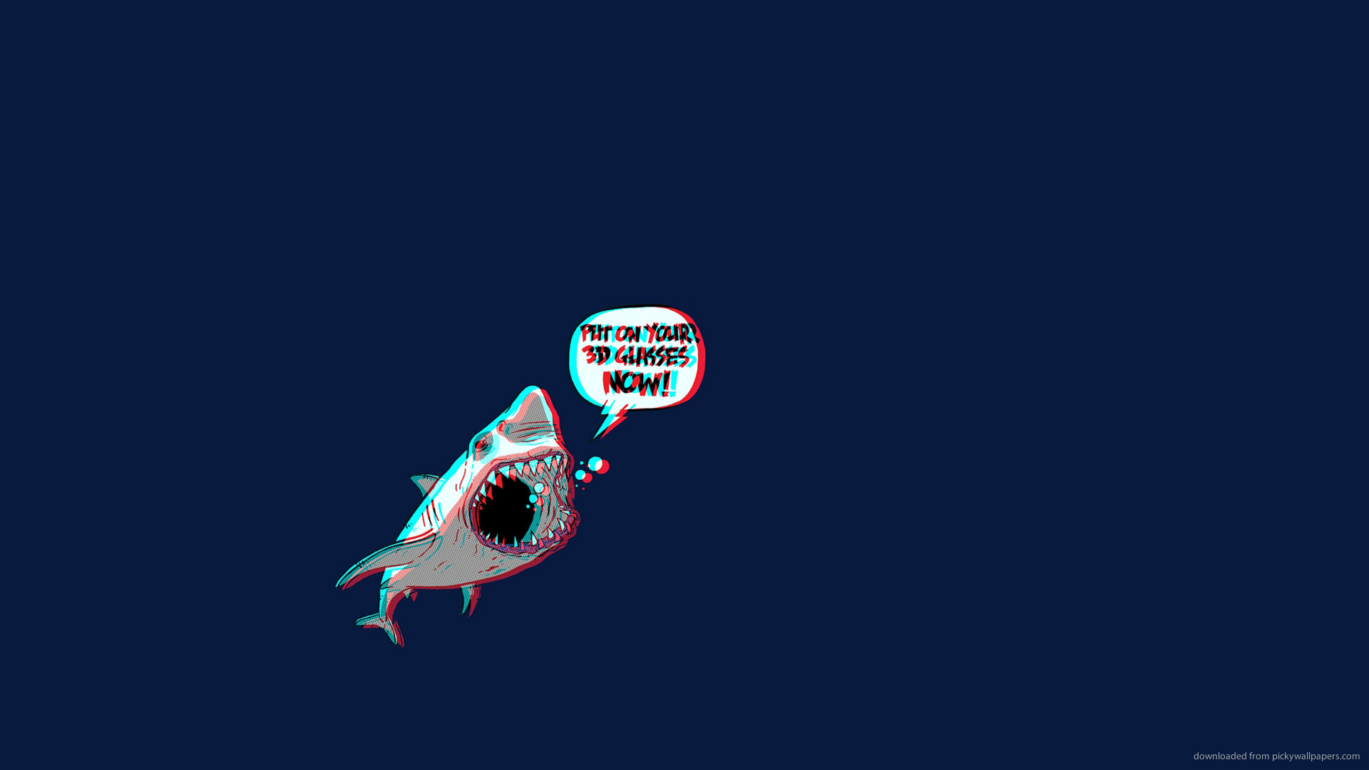 Squalo, Occhiali 3D, Fumetto, Anaglifo, Minimalista, 1920x1080, sfondo per PC
