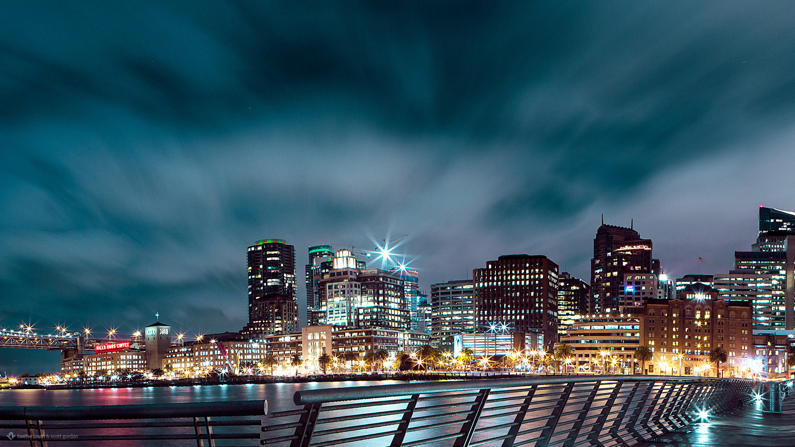 San Francisco, Skyline, Notte, Nuvole, 2560x1440, immagine di sfondo