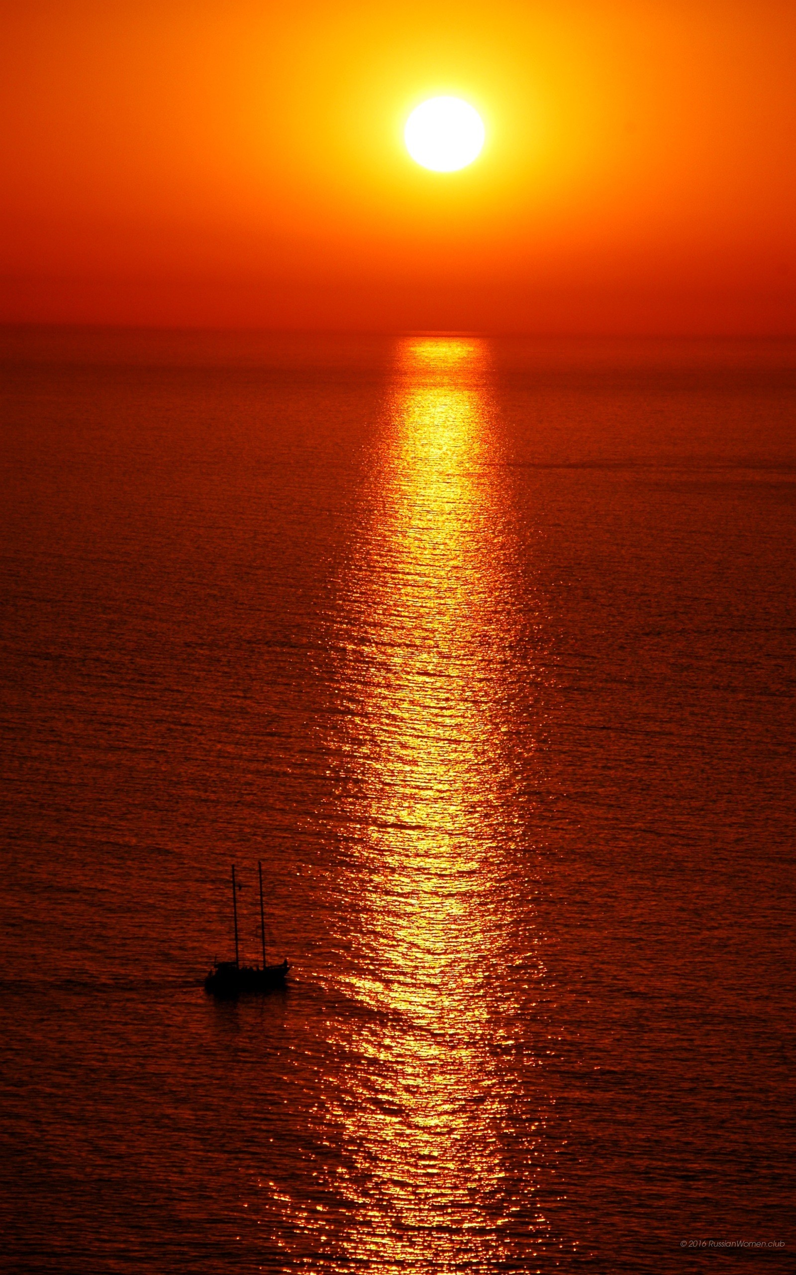 Tramonto, Mare, Barca, Arancione, QHD+, sfondo per cellulare