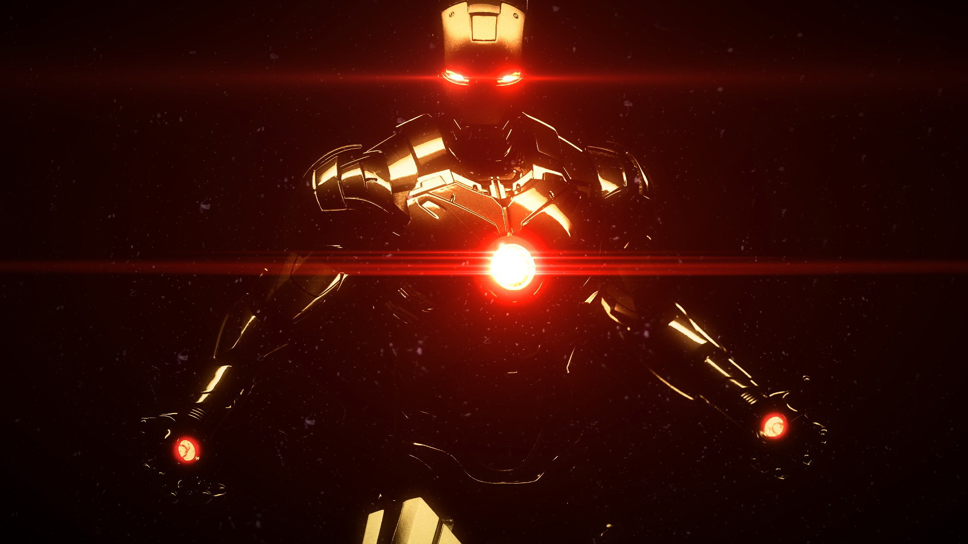 Iron Man, Reattore arc, Bagliore rosso, Sfondo nero, Full HD, wallpaper desktop