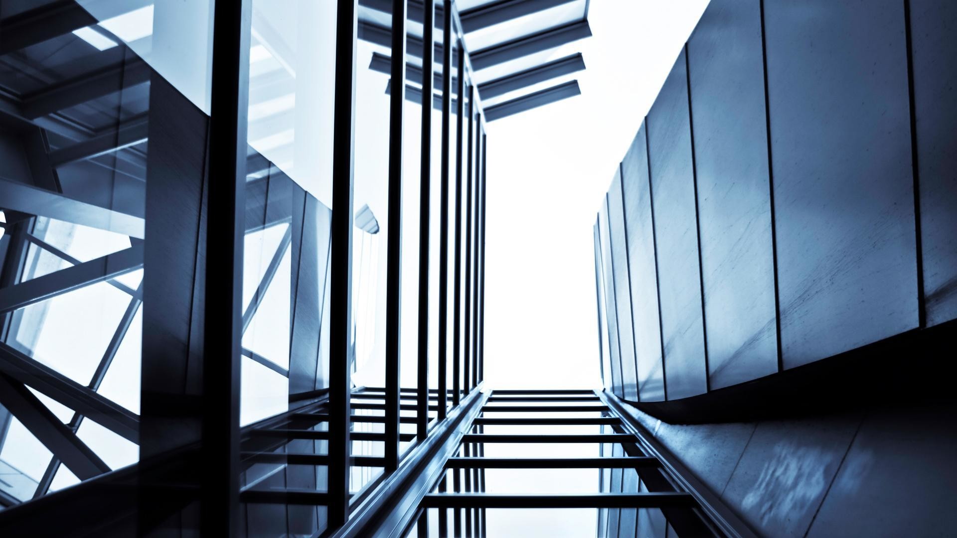 Edifici in vetro, Vista dal basso, Architettura moderna, Linee, 16:9 Full HD, sfondo widescreen