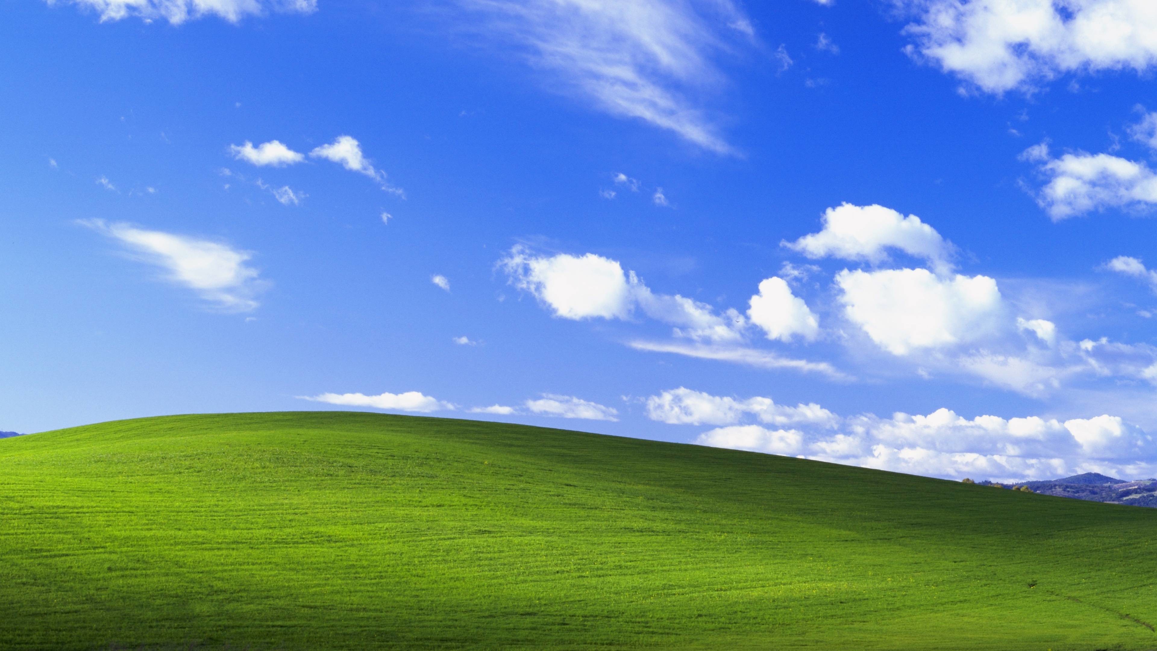 Bliss, Windows XP, Collina verde, Cielo azzurro, Nuvole, 16:9 4K, sfondo widescreen