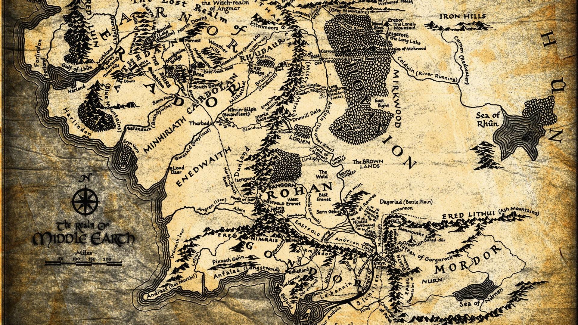Terra di Mezzo, Mappa, Rohan, Mordor, Full HD, sfondo Windows 11