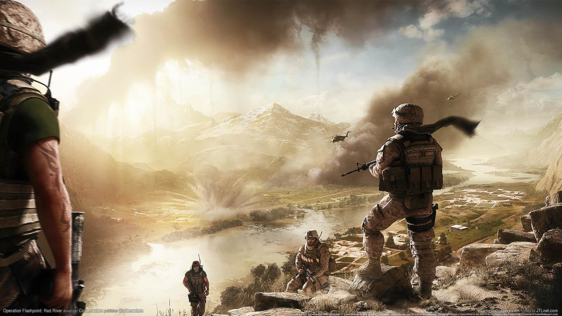 Operation Flashpoint: Red River, Soldati, Videogioco, Montagne, Fumo, wallpaper 1920x1080
