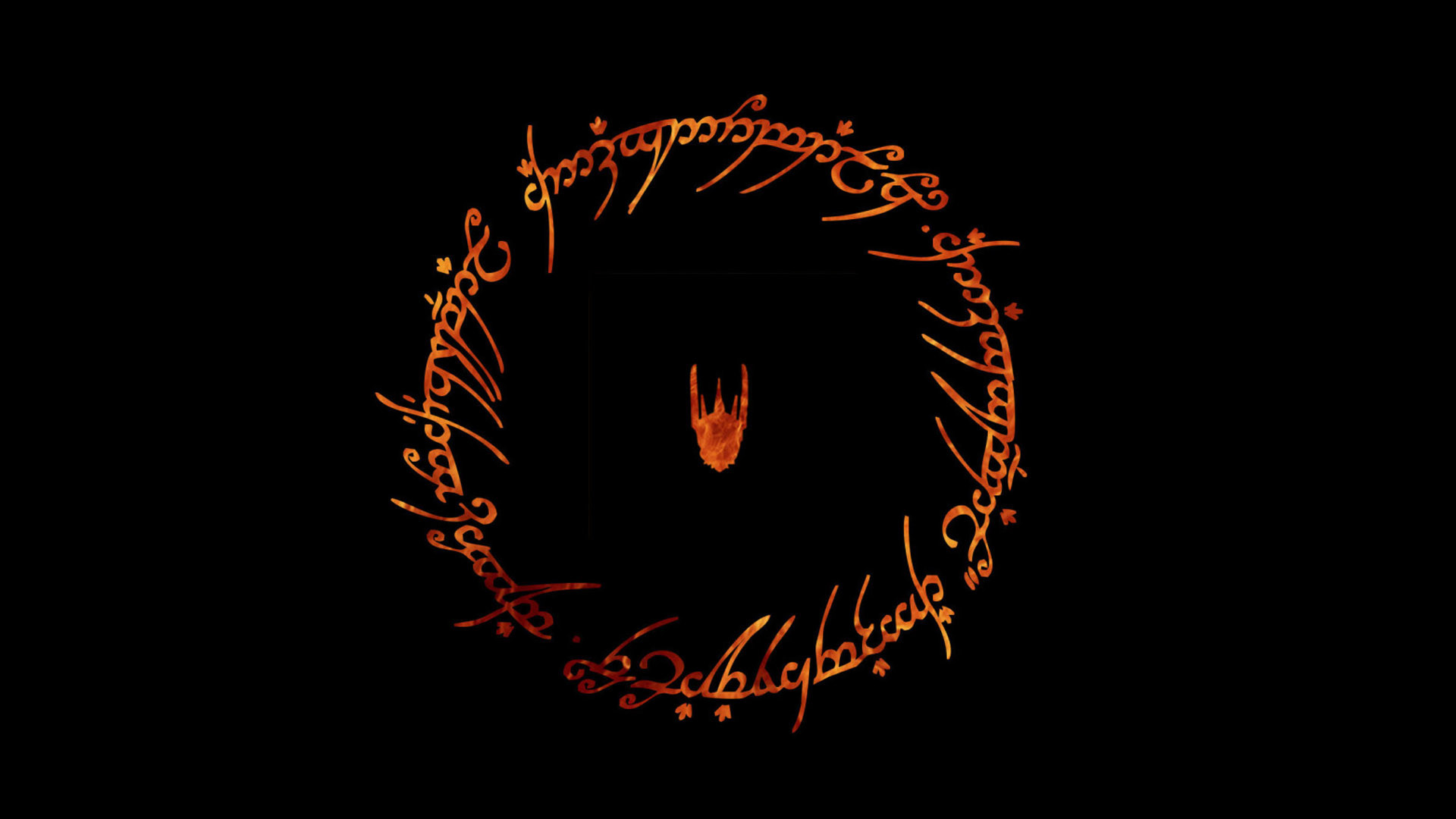 Unico Anello, Iscrizione elfica, Occhio di Sauron, Sfondo nero, 1920x1080, wallpaper desktop