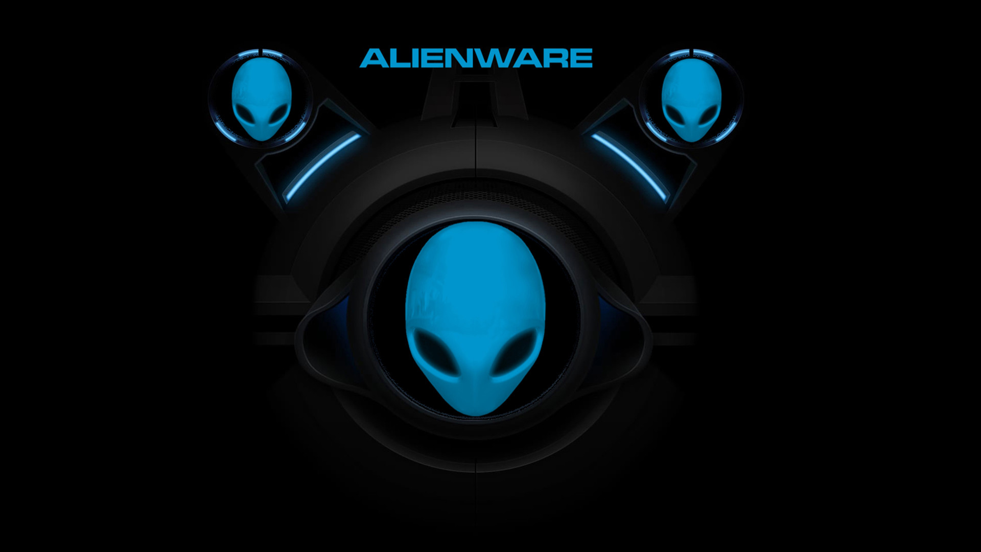 Alienware, Loghi alieni, Azzurro, Sfondo nero, 16:9 Full HD, wallpaper widescreen