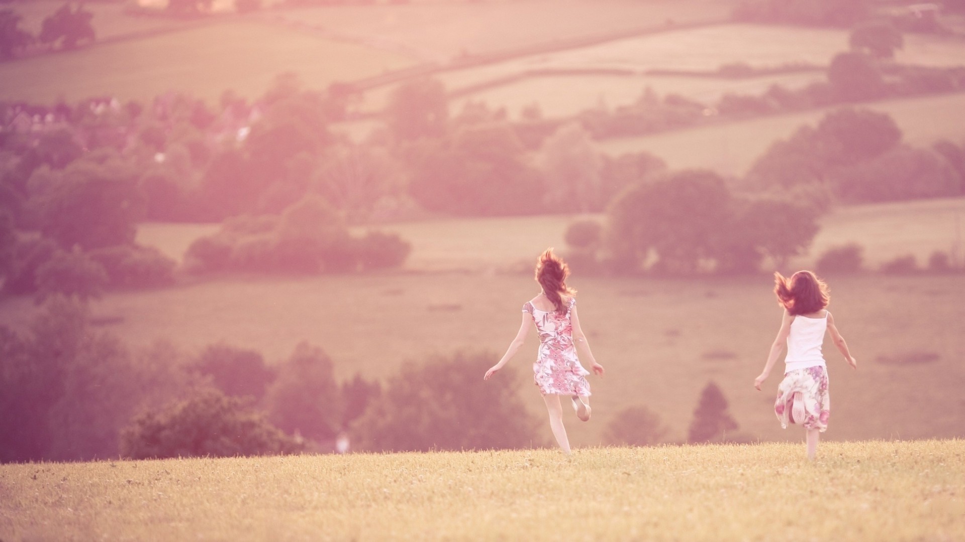 Bambine, Campo, Corsa, Vintage, Full HD 1080p, sfondo desktop