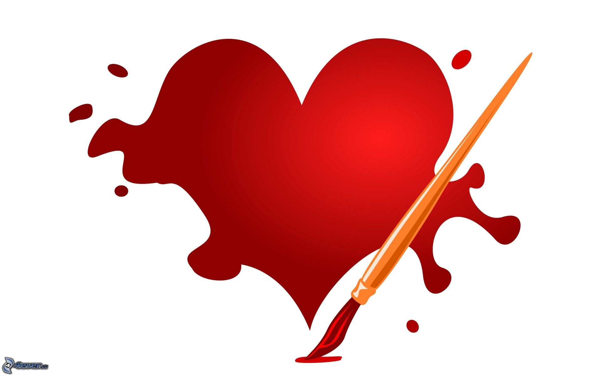 Cuore rosso, Pennello, Vernice, Sfondo bianco, Full HD, wallpaper per computer